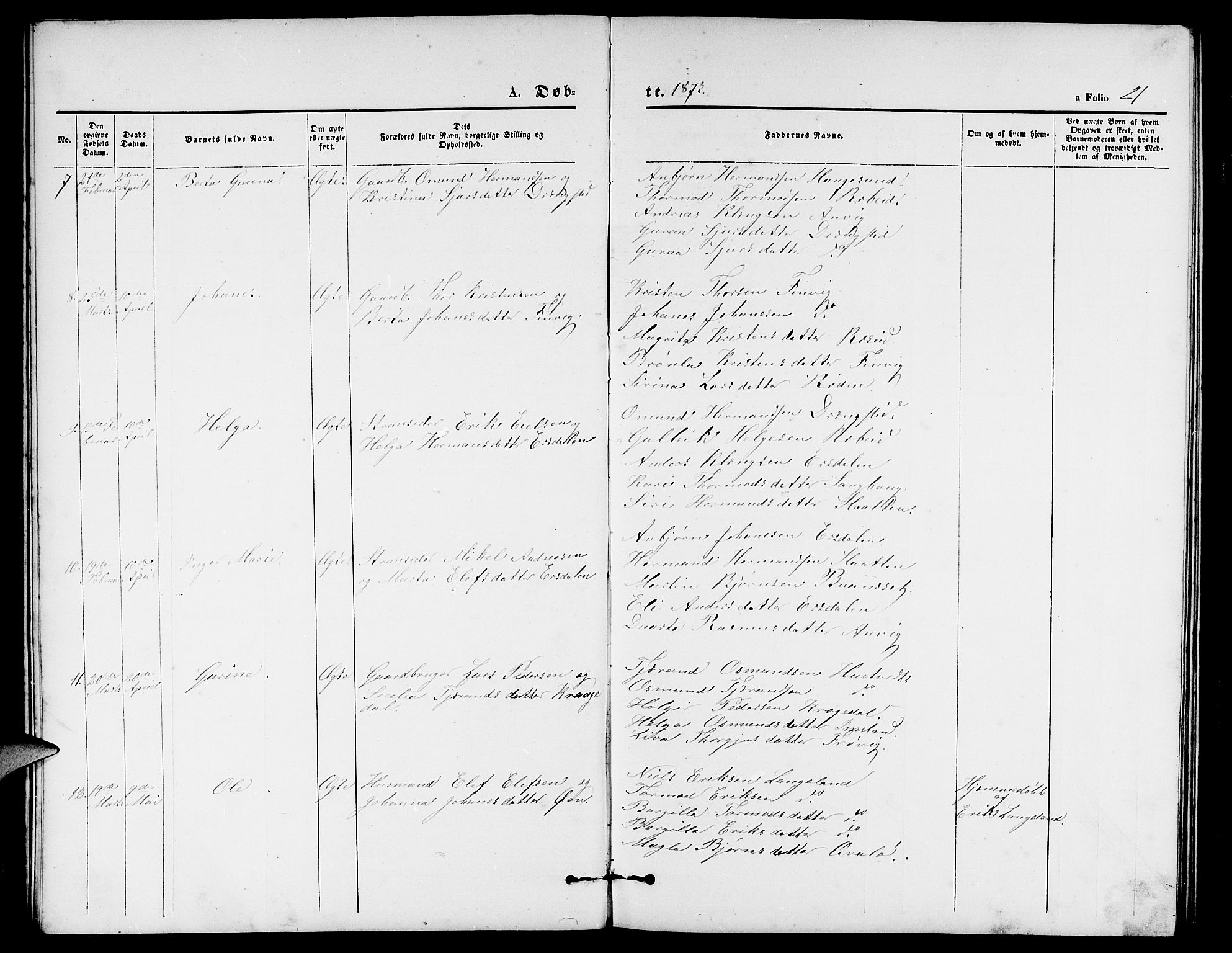 Vikedal sokneprestkontor, SAST/A-101840/01/V: Parish register (copy) no. B 4, 1868-1890, p. 21