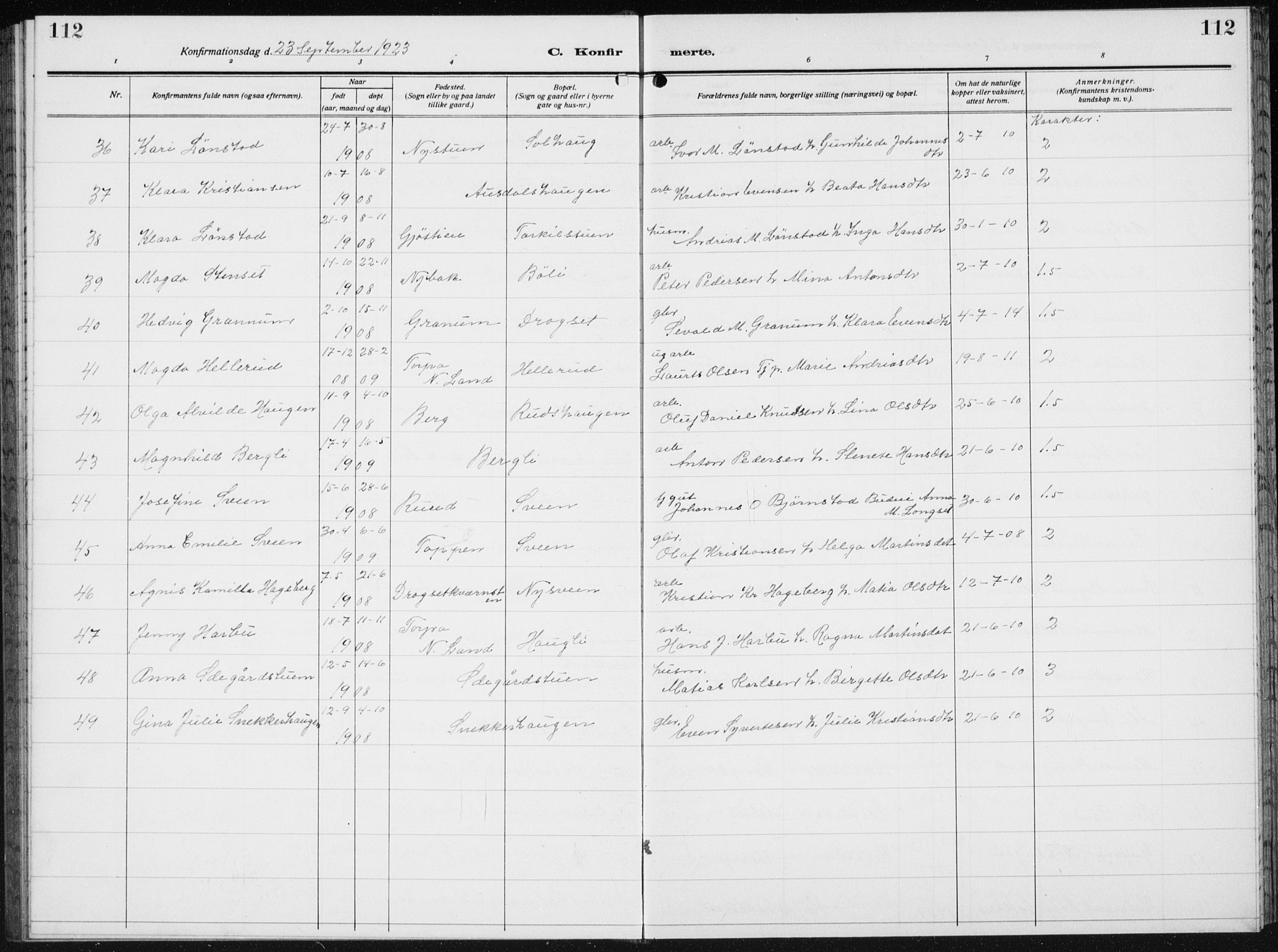Biri prestekontor, SAH/PREST-096/H/Ha/Hab/L0007: Parish register (copy) no. 7, 1919-1941, p. 112