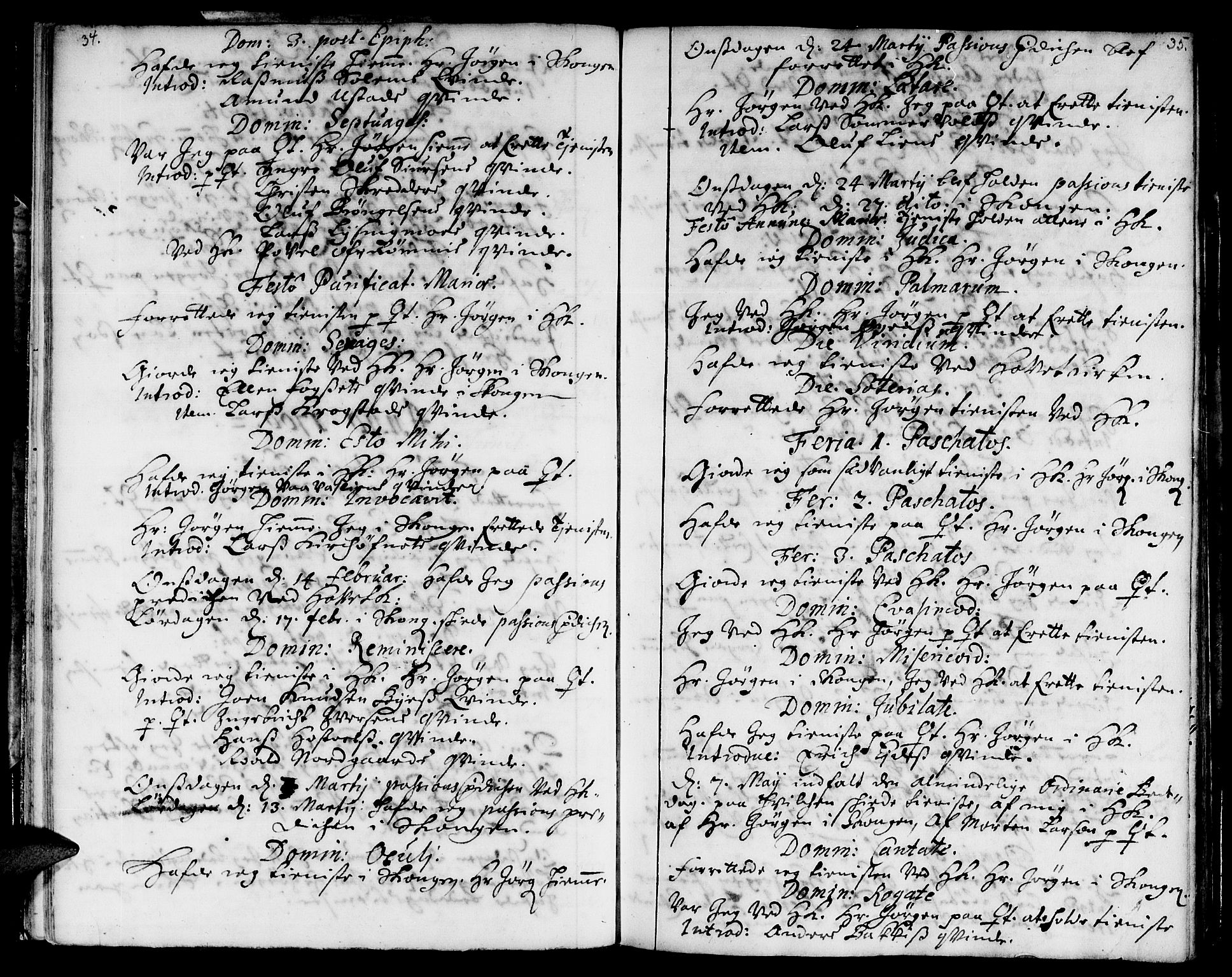 Ministerialprotokoller, klokkerbøker og fødselsregistre - Sør-Trøndelag, SAT/A-1456/668/L0801: Parish register (official) no. 668A01, 1695-1716, p. 34-35