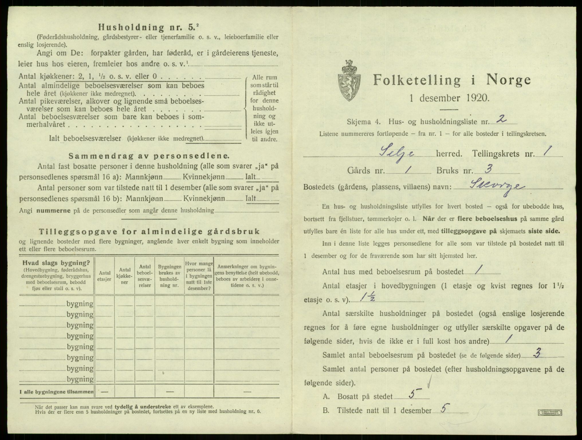 SAB, 1920 census for Selje, 1920, p. 73