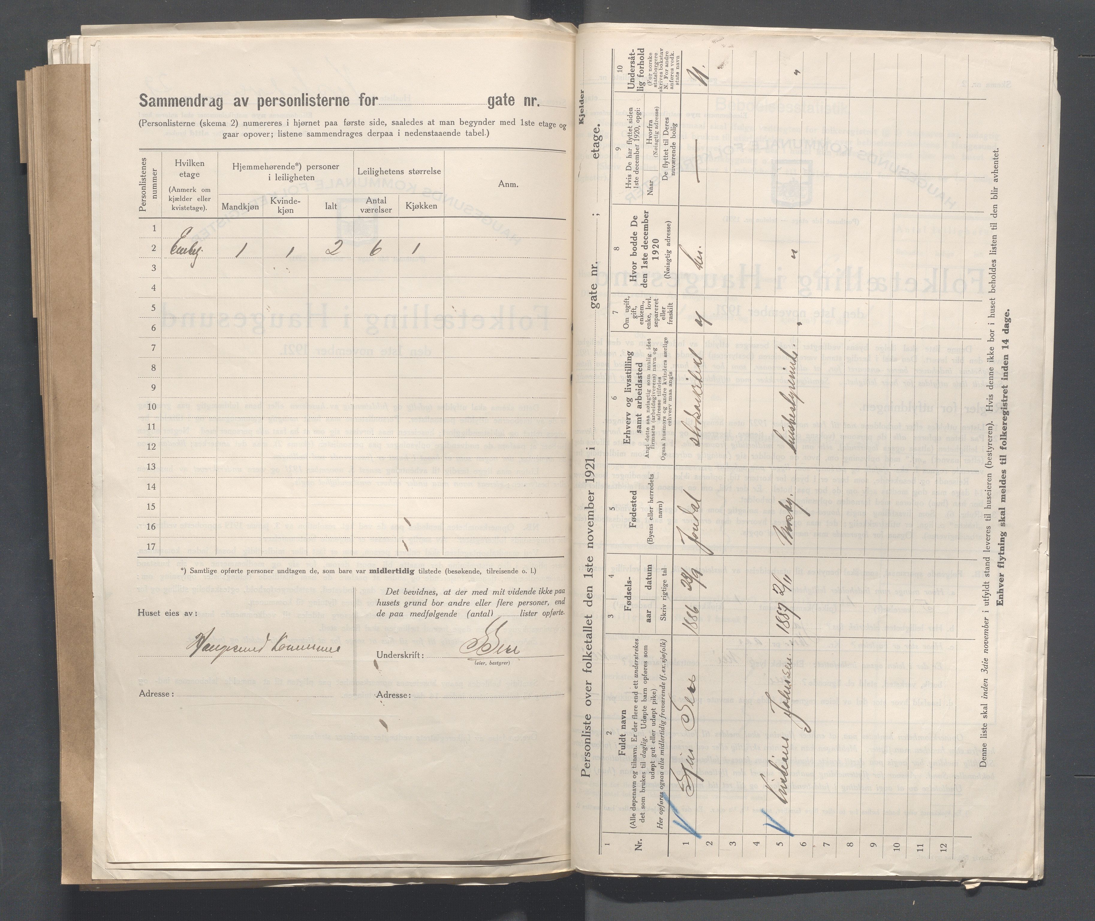 IKAR, Local census 1.11.1921 for Haugesund, 1921, p. 5524