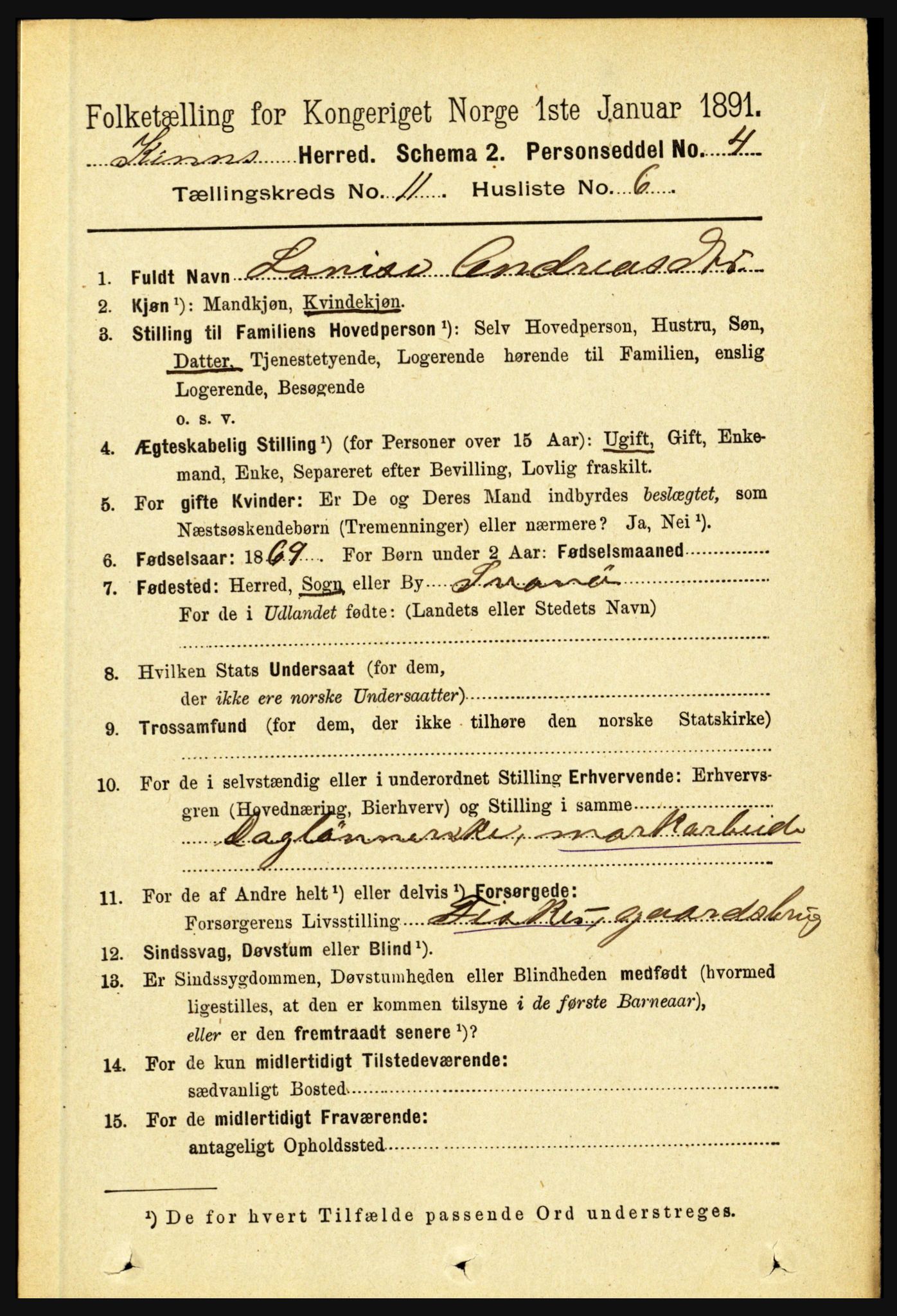 RA, 1891 census for 1437 Kinn, 1891, p. 4093