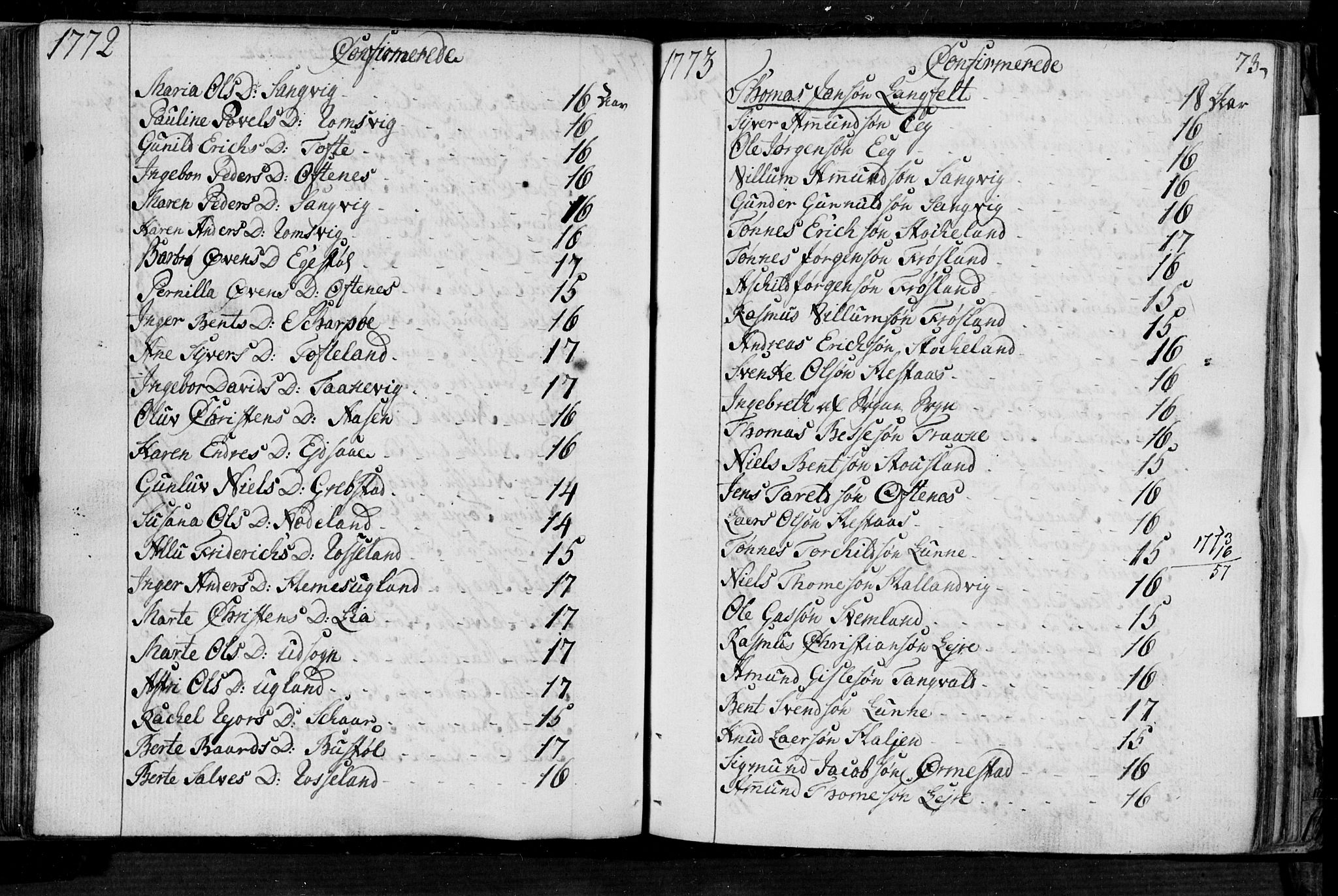 Søgne sokneprestkontor, SAK/1111-0037/F/Fa/Fab/L0004: Parish register (official) no. A 4, 1770-1822, p. 72-73