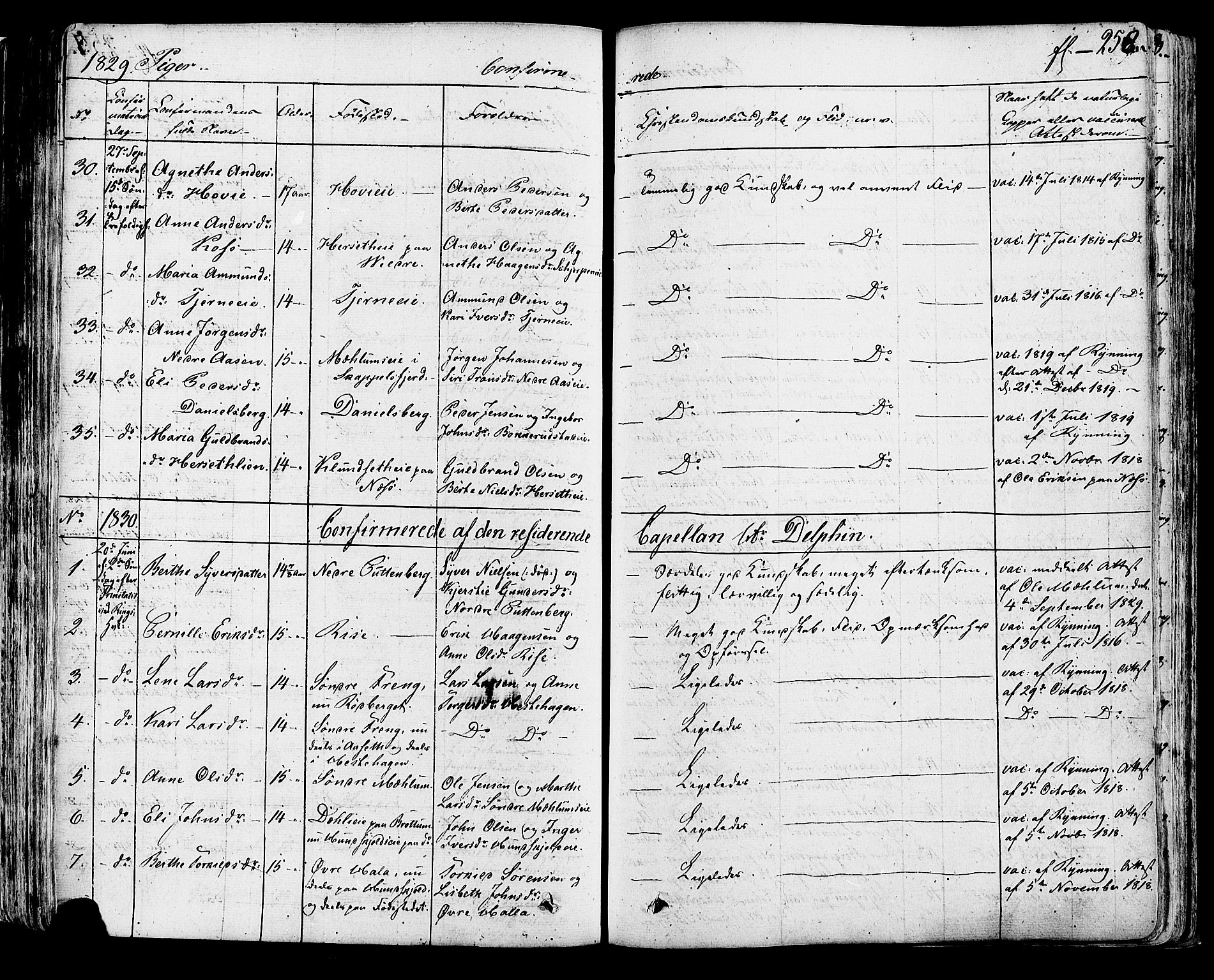 Ringsaker prestekontor, AV/SAH-PREST-014/K/Ka/L0007: Parish register (official) no. 7A, 1826-1837, p. 258