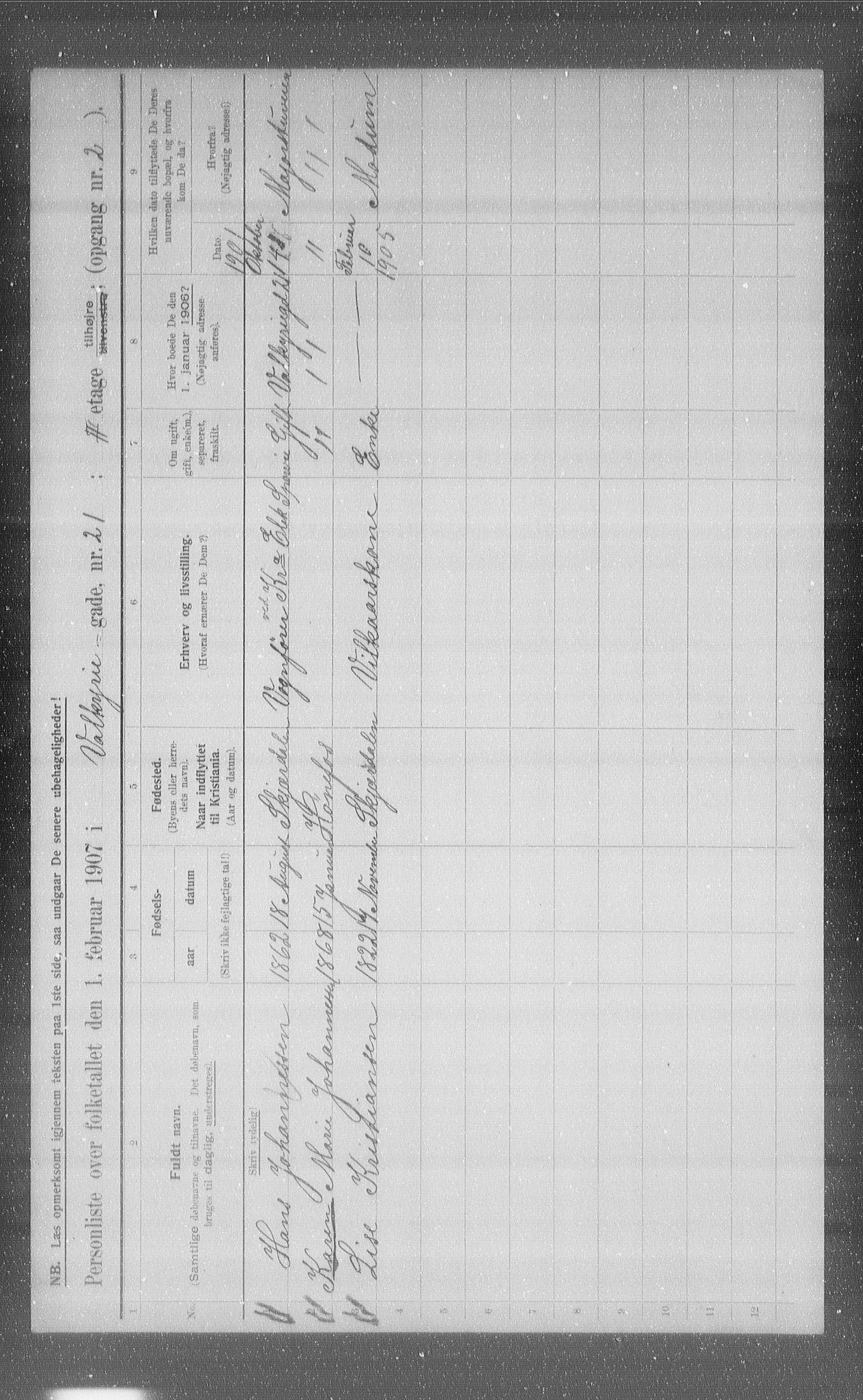 OBA, Municipal Census 1907 for Kristiania, 1907, p. 61956