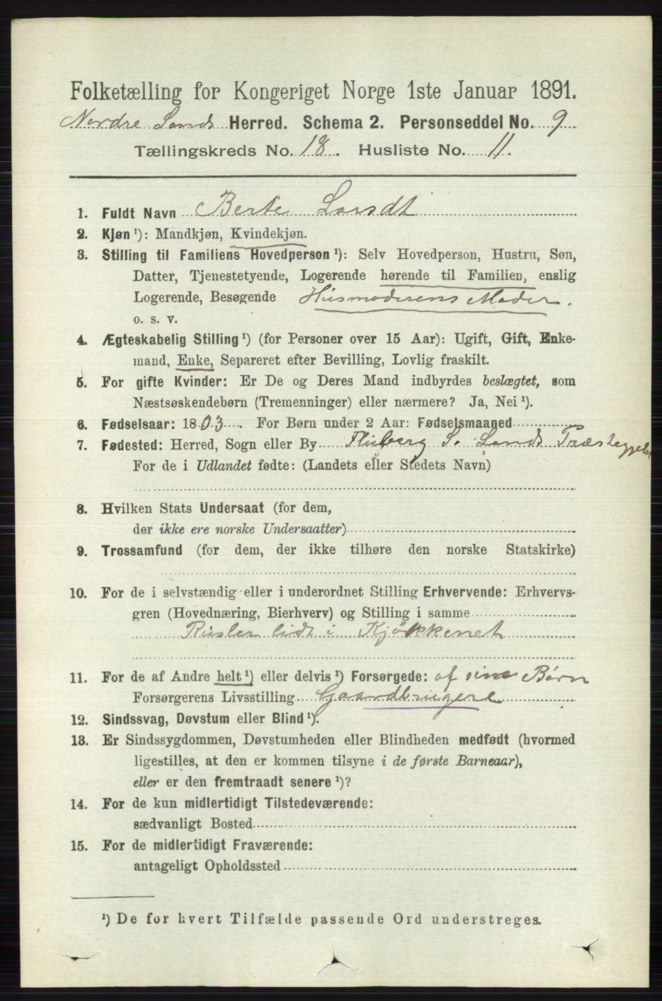 RA, 1891 census for 0538 Nordre Land, 1891, p. 4451