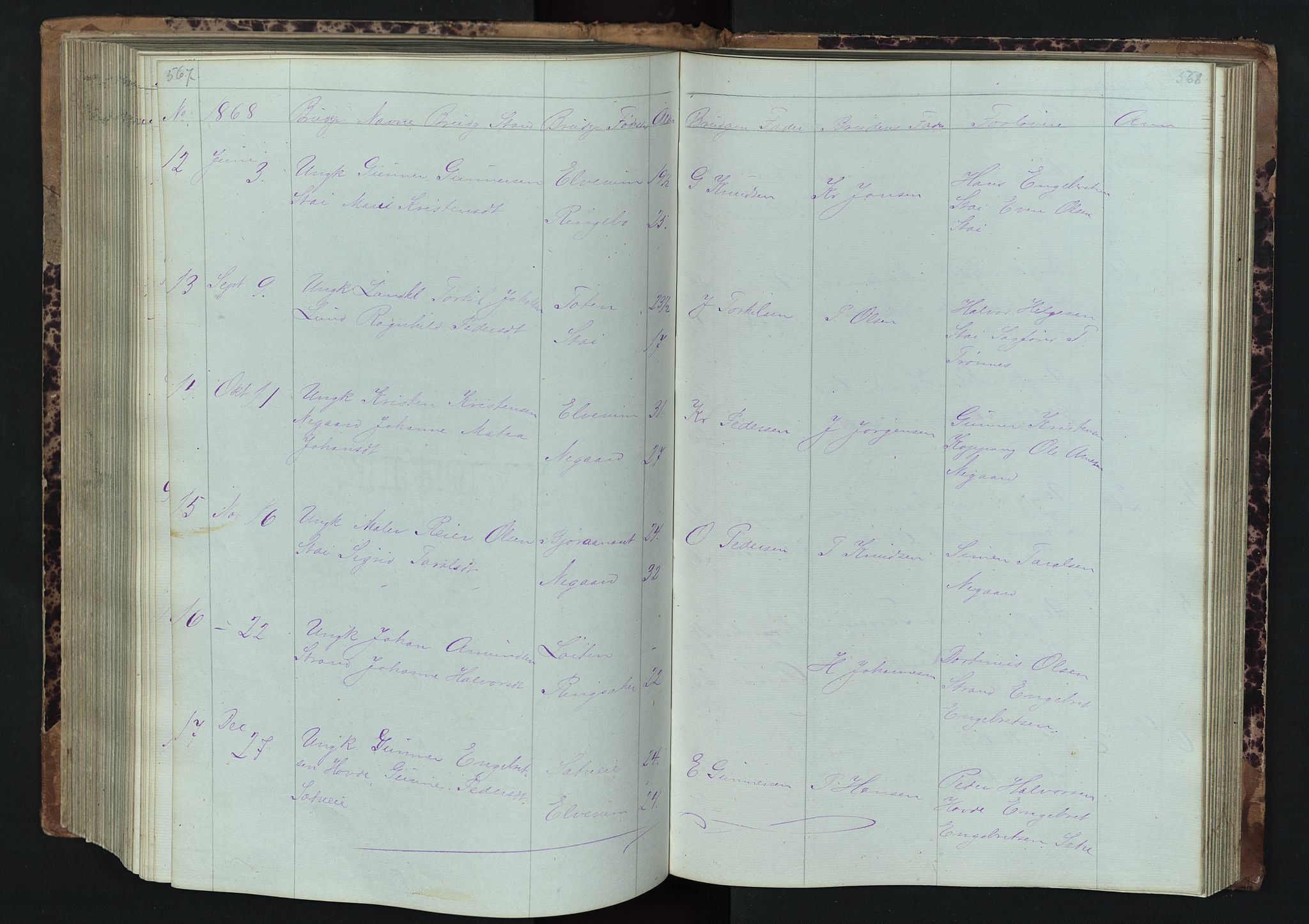 Stor-Elvdal prestekontor, AV/SAH-PREST-052/H/Ha/Hab/L0001: Parish register (copy) no. 1 /1, 1860-1894, p. 567-568