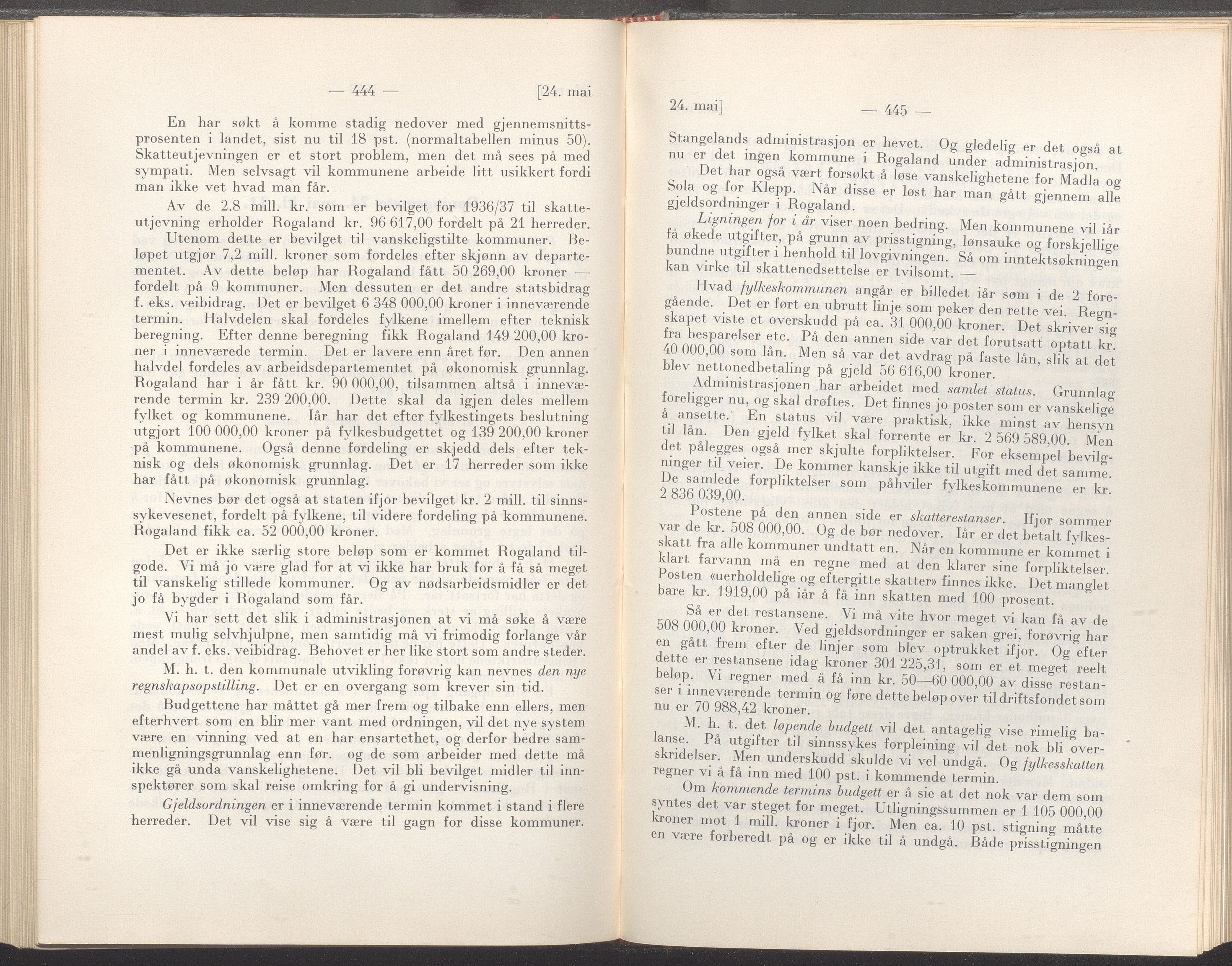 Rogaland fylkeskommune - Fylkesrådmannen , IKAR/A-900/A/Aa/Aaa/L0056: Møtebok , 1937, p. 444-445