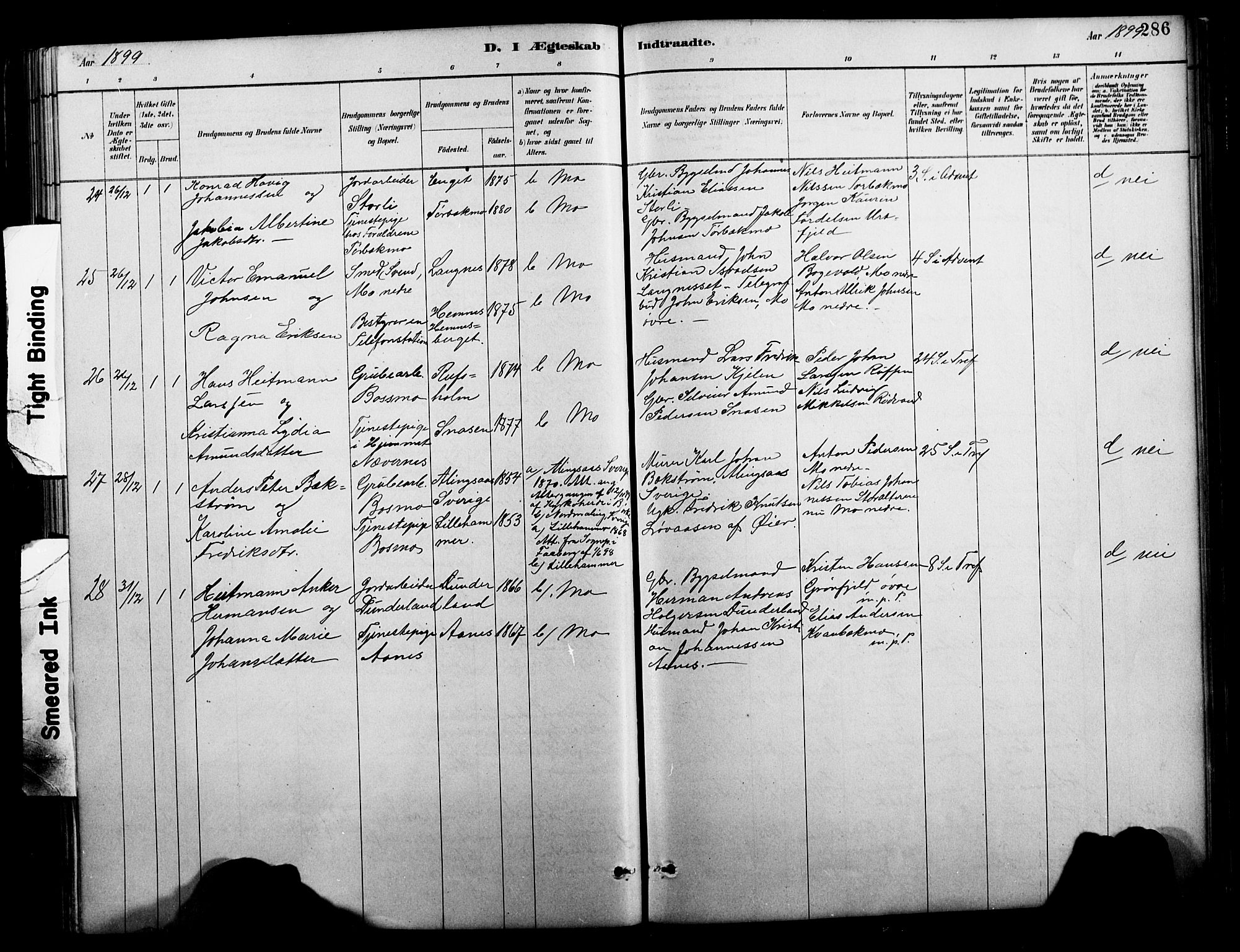 Ministerialprotokoller, klokkerbøker og fødselsregistre - Nordland, AV/SAT-A-1459/827/L0421: Parish register (copy) no. 827C10, 1887-1906, p. 286