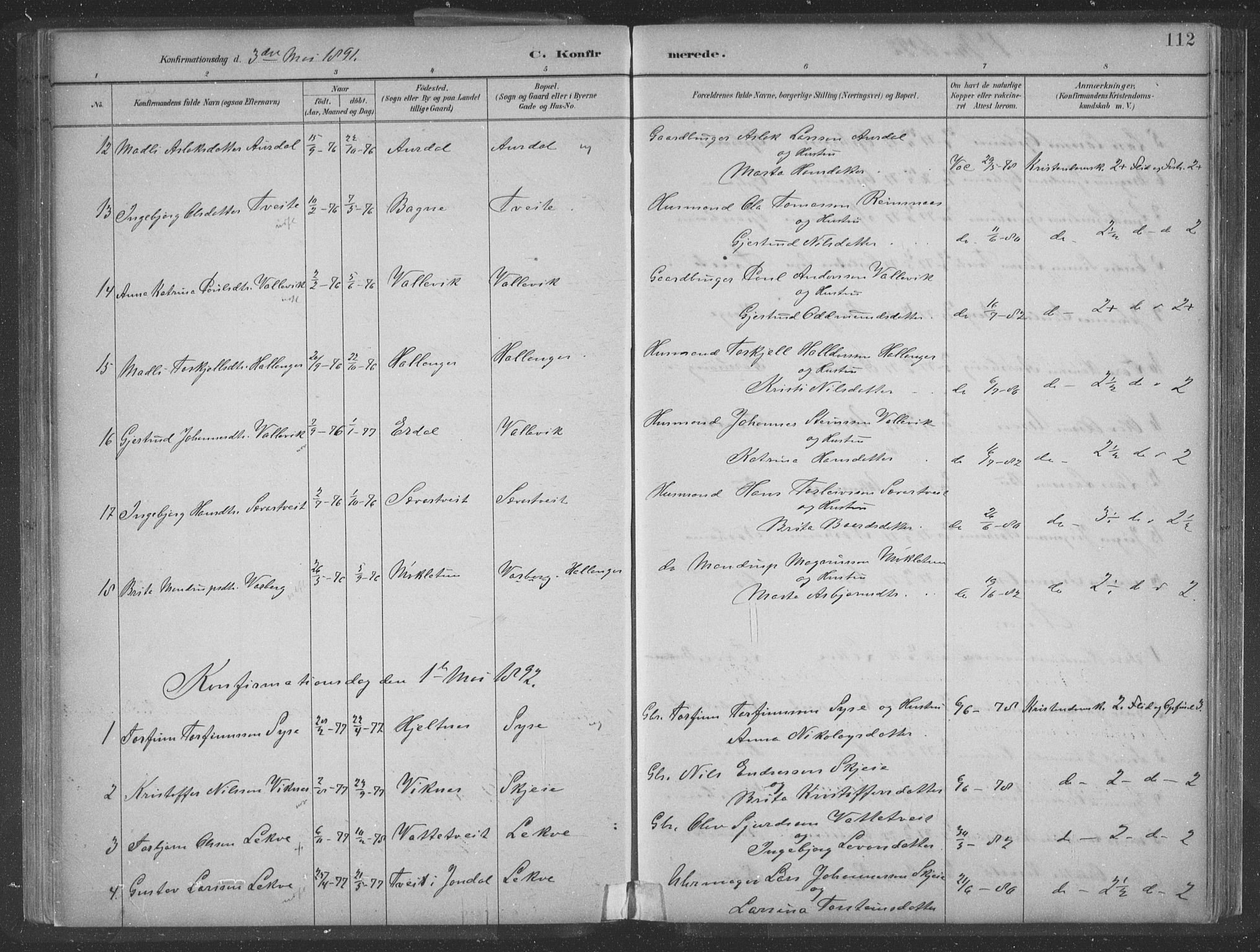 Ulvik sokneprestembete, SAB/A-78801/H/Hab: Parish register (copy) no. A 3, 1883-1908, p. 112