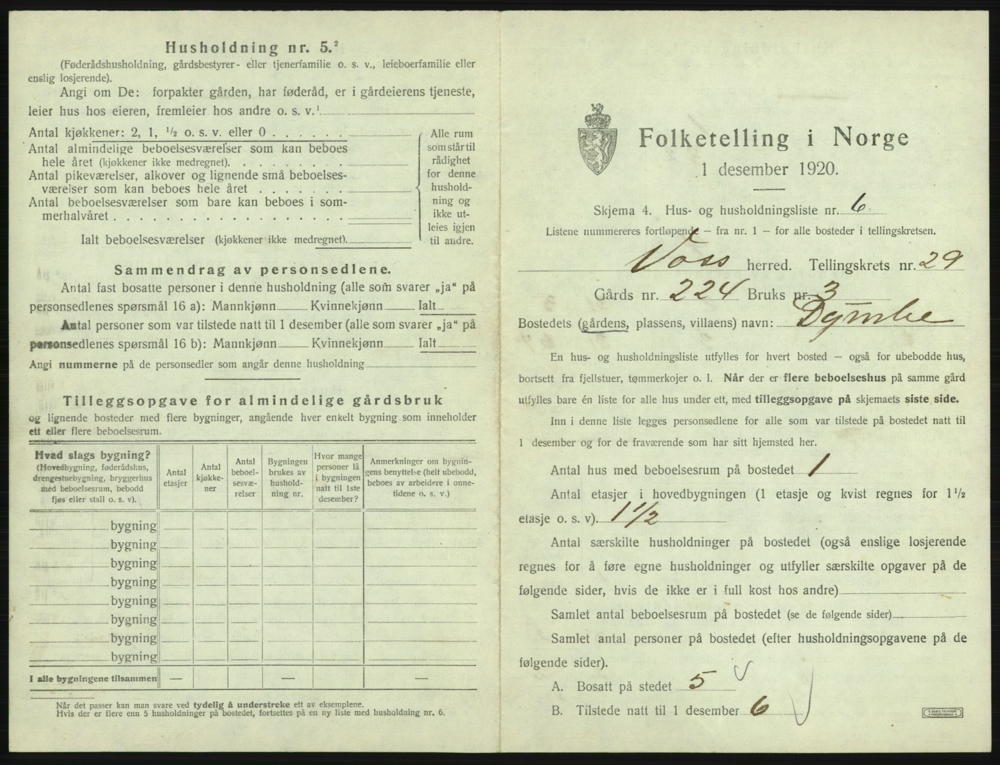 SAB, 1920 census for Voss, 1920, p. 2577