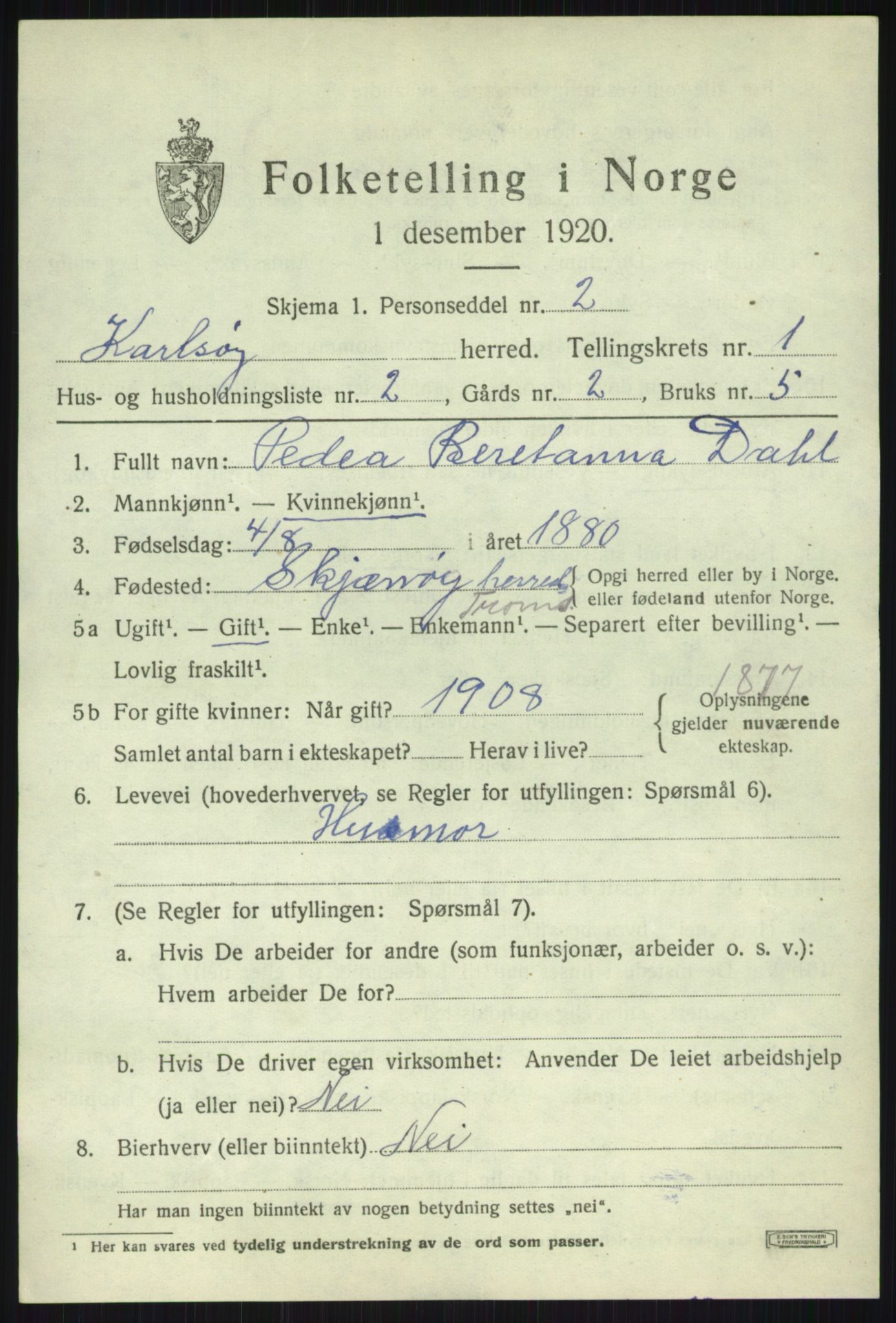SATØ, 1920 census for Karlsøy, 1920, p. 764