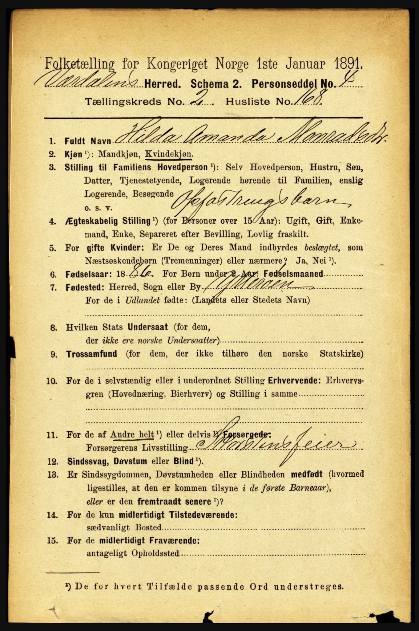 RA, 1891 census for 1721 Verdal, 1891, p. 1657