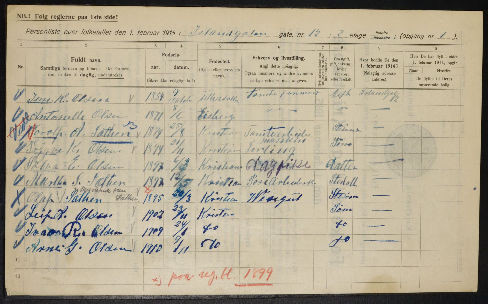 OBA, Municipal Census 1915 for Kristiania, 1915, p. 44164