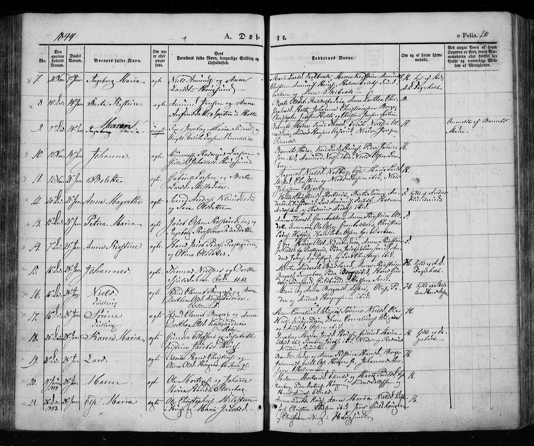 Eiker kirkebøker, AV/SAKO-A-4/F/Fa/L0013a: Parish register (official) no. I 13A, 1832-1845, p. 210