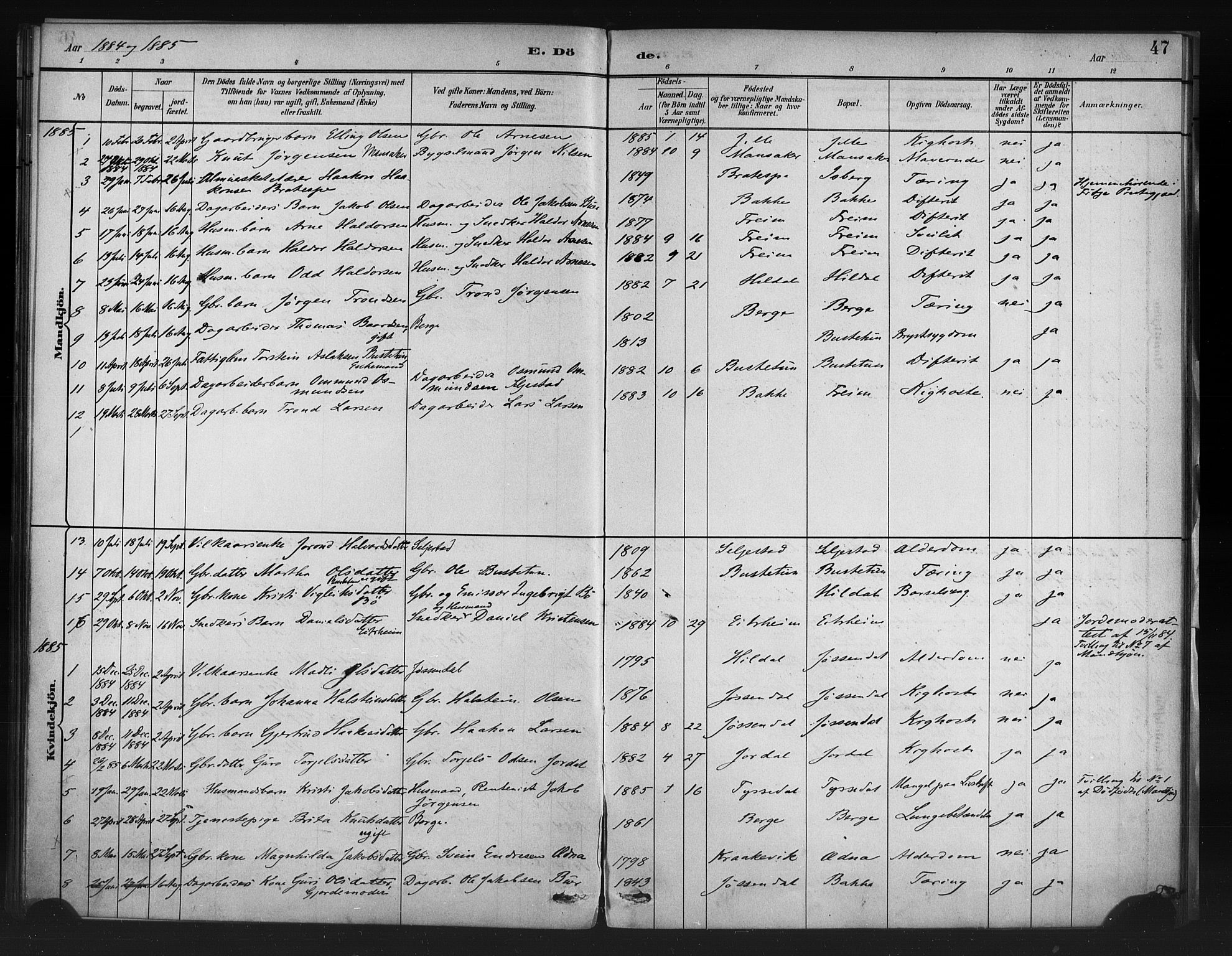 Odda Sokneprestembete, AV/SAB-A-77201/H/Haa: Parish register (official) no. A 1, 1883-1919, p. 47