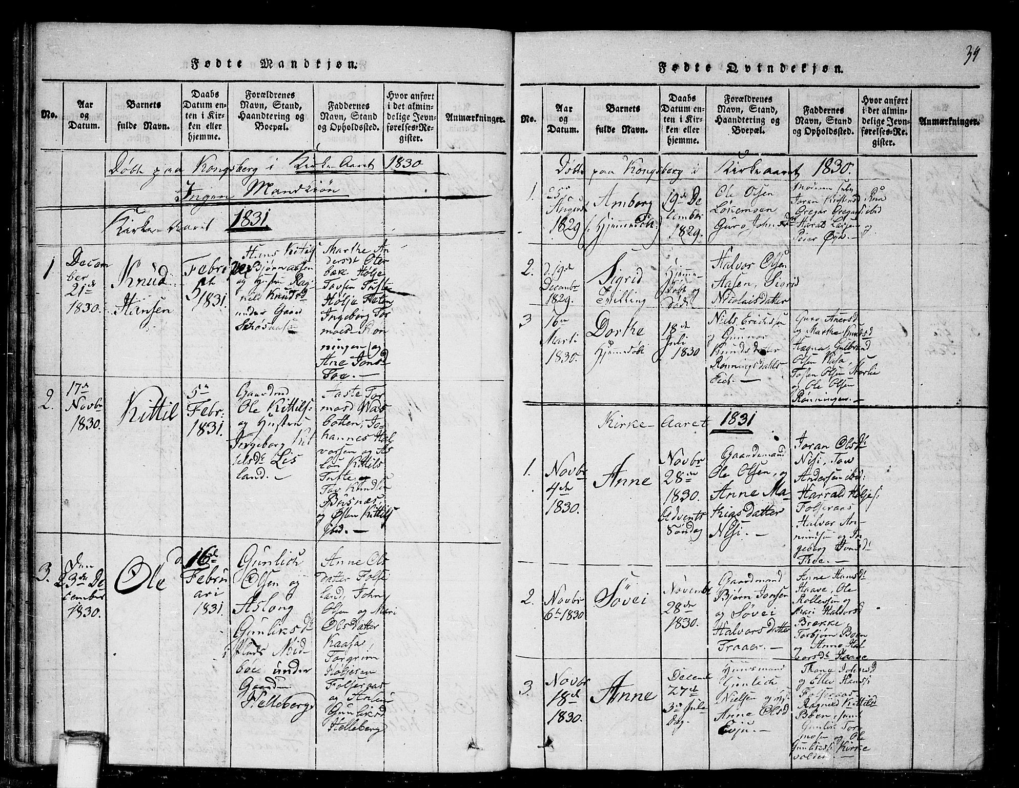 Gransherad kirkebøker, SAKO/A-267/G/Ga/L0001: Parish register (copy) no. I 1, 1815-1842, p. 34