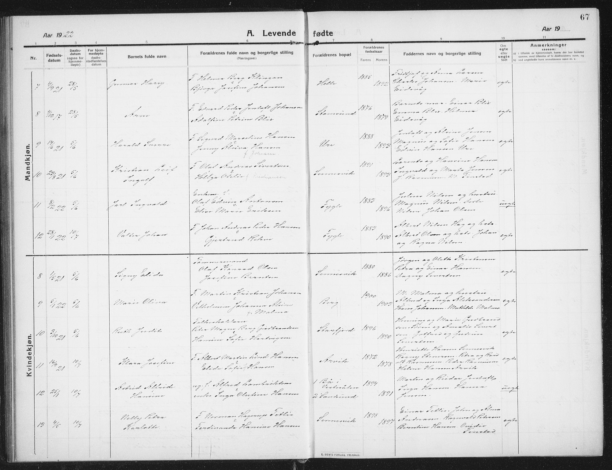 Ministerialprotokoller, klokkerbøker og fødselsregistre - Nordland, SAT/A-1459/882/L1183: Parish register (copy) no. 882C01, 1911-1938, p. 67
