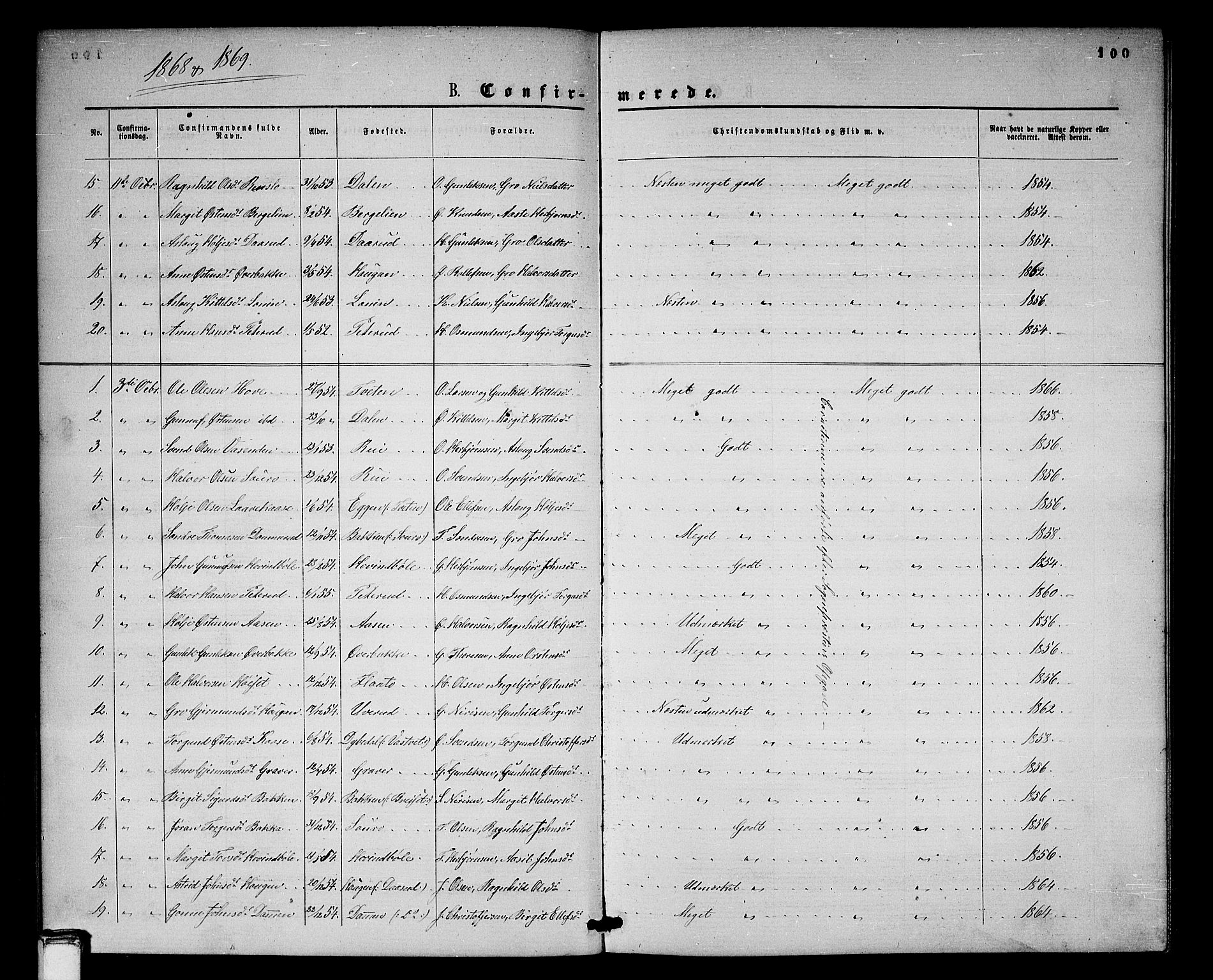 Gransherad kirkebøker, SAKO/A-267/G/Gb/L0002: Parish register (copy) no. II 2, 1860-1886, p. 100