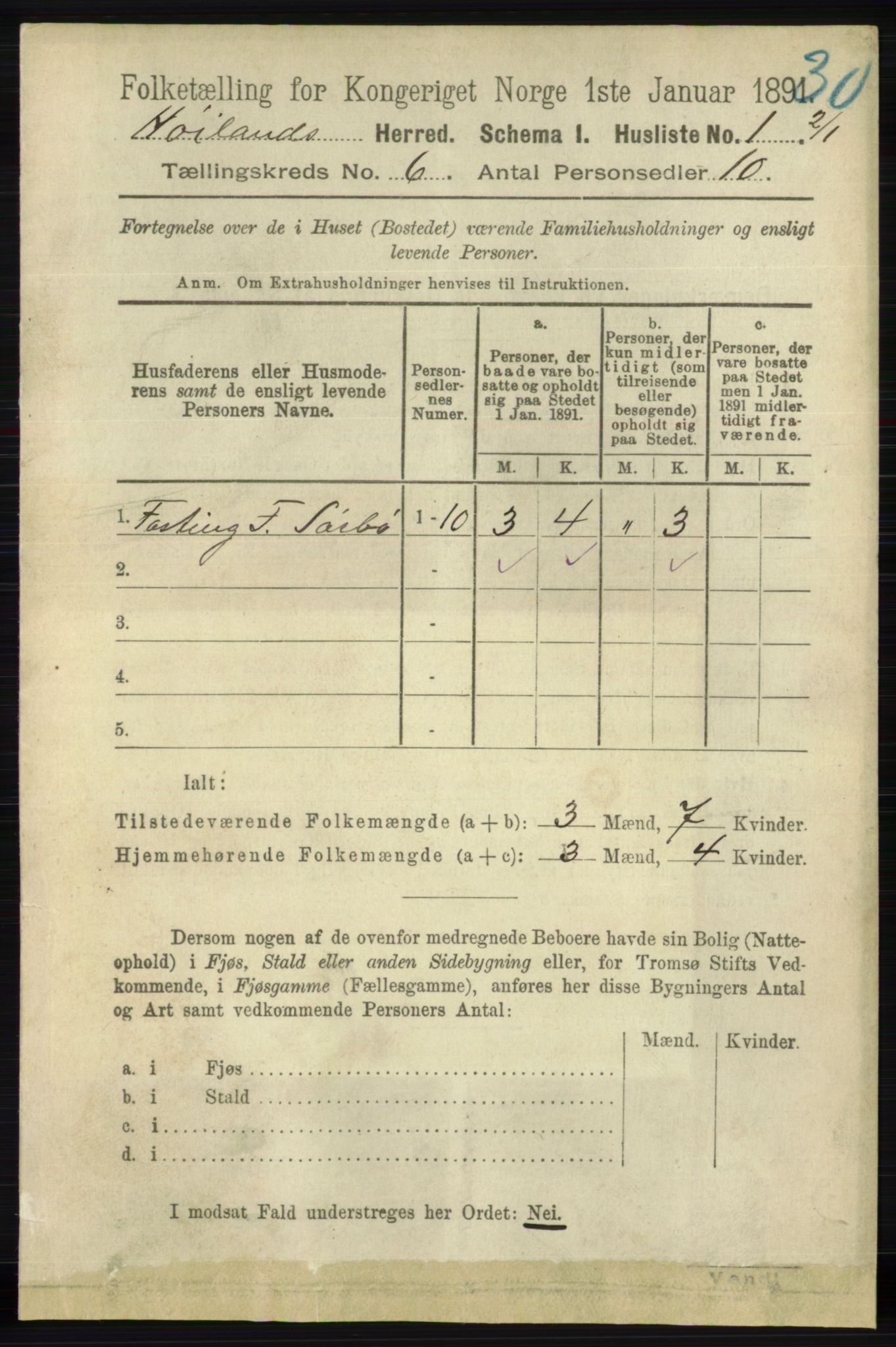 RA, 1891 census for 1123 Høyland, 1891, p. 1919