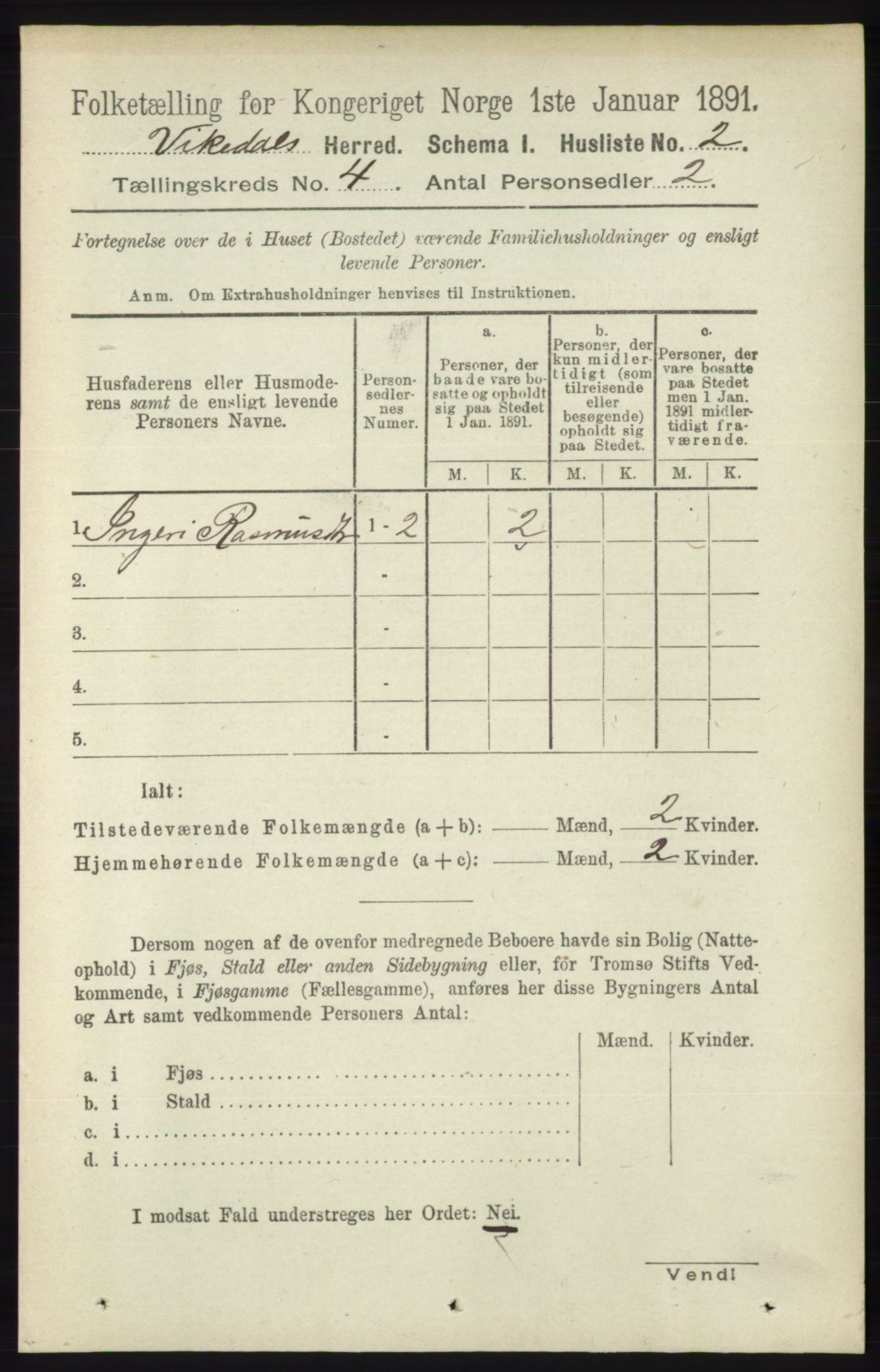 RA, 1891 census for 1157 Vikedal, 1891, p. 898