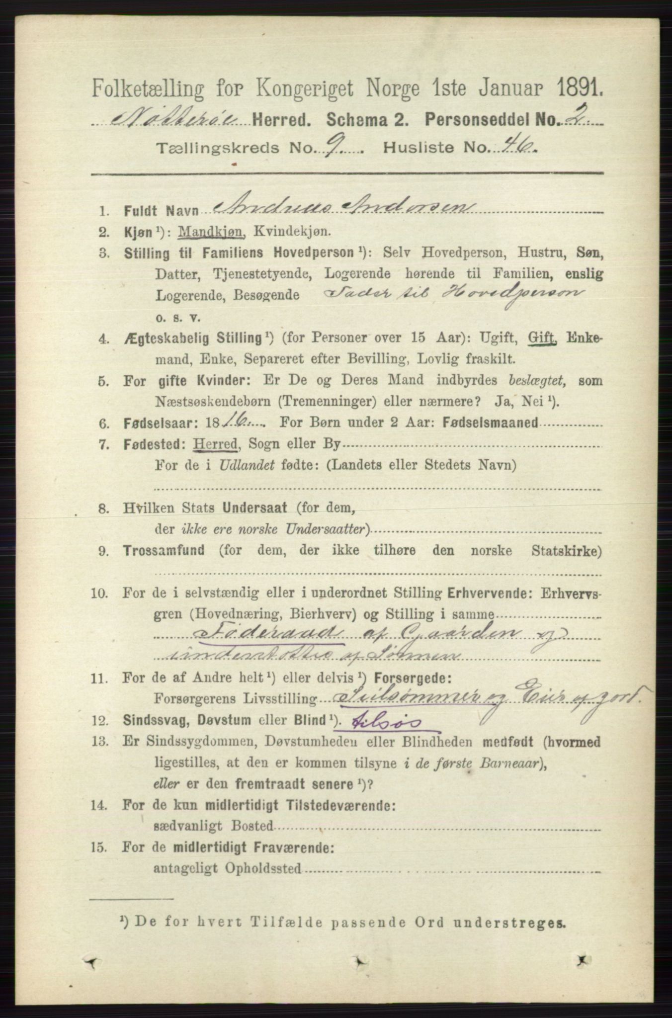 RA, 1891 census for 0722 Nøtterøy, 1891, p. 4826