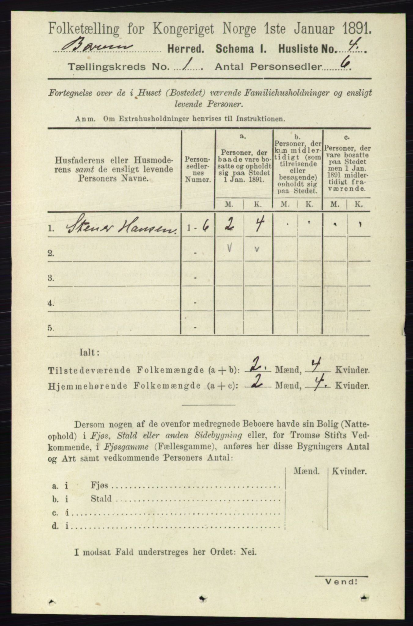 RA, 1891 census for 0219 Bærum, 1891, p. 46