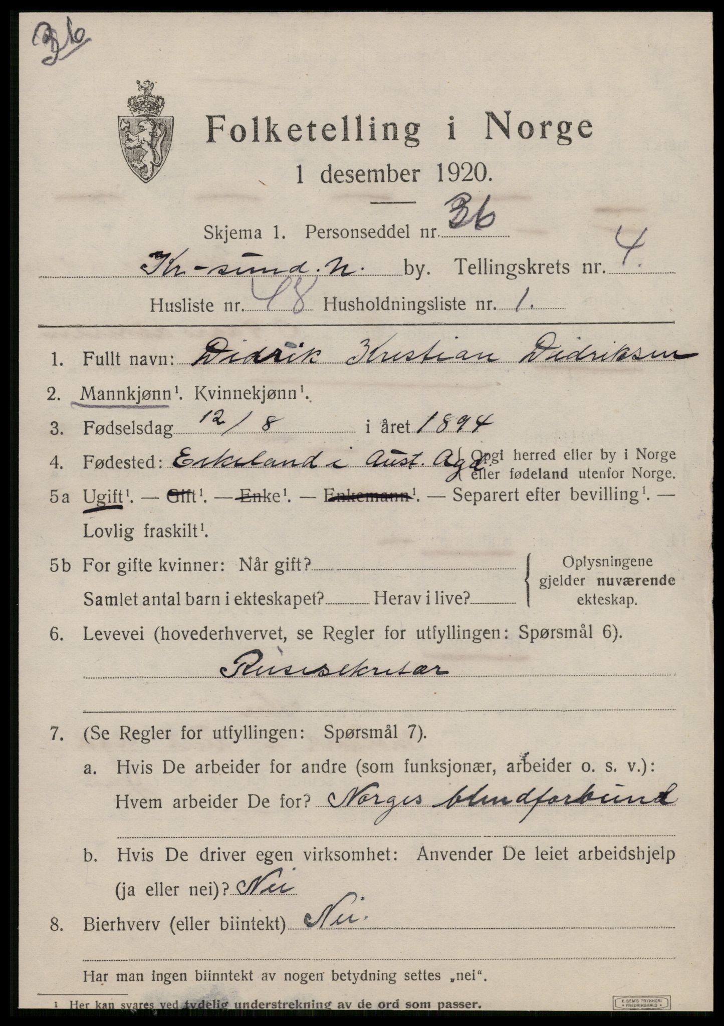 SAT, 1920 census for Kristiansund, 1920, p. 15963