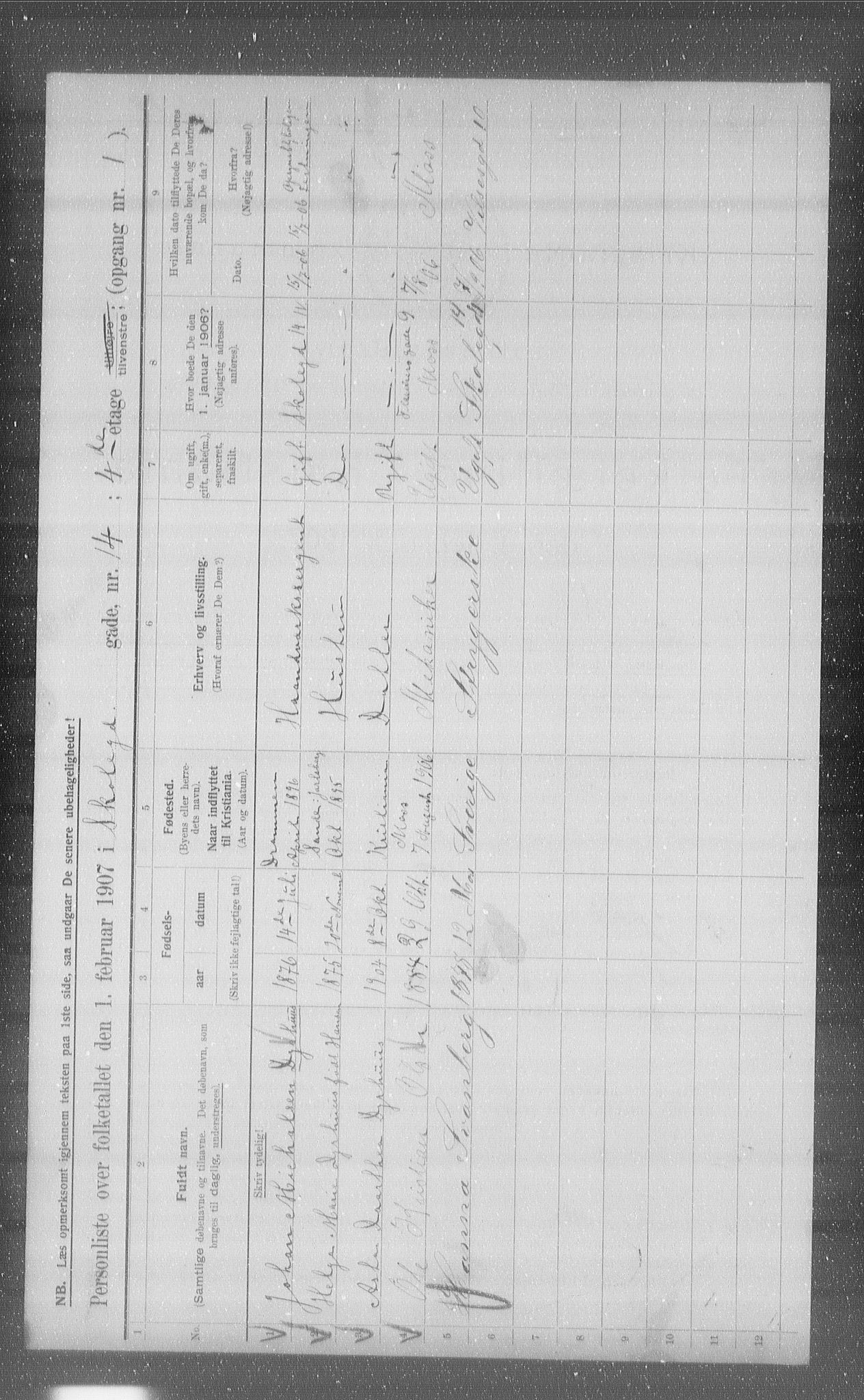 OBA, Municipal Census 1907 for Kristiania, 1907, p. 49201