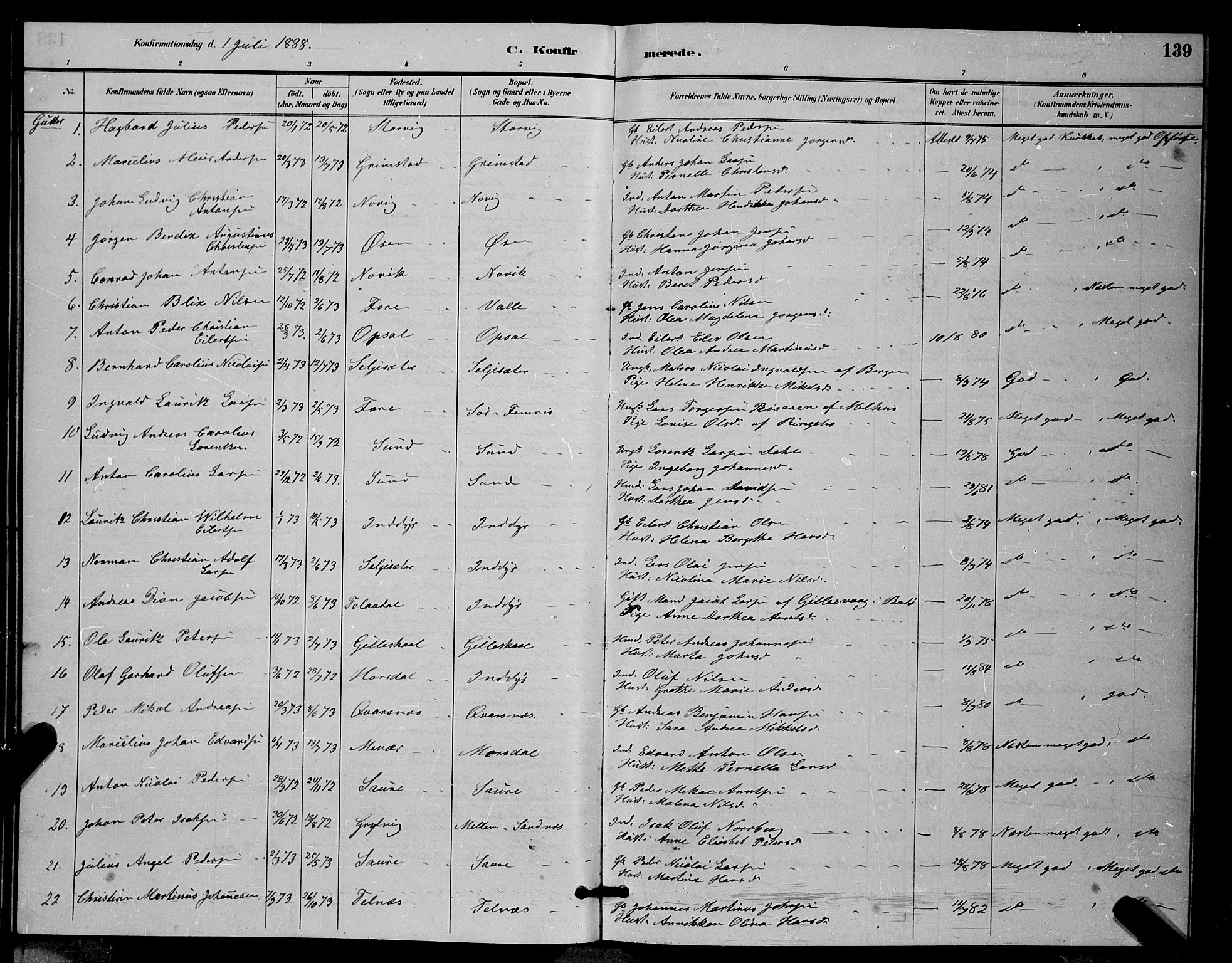 Ministerialprotokoller, klokkerbøker og fødselsregistre - Nordland, AV/SAT-A-1459/805/L0108: Parish register (copy) no. 805C04, 1885-1899, p. 139