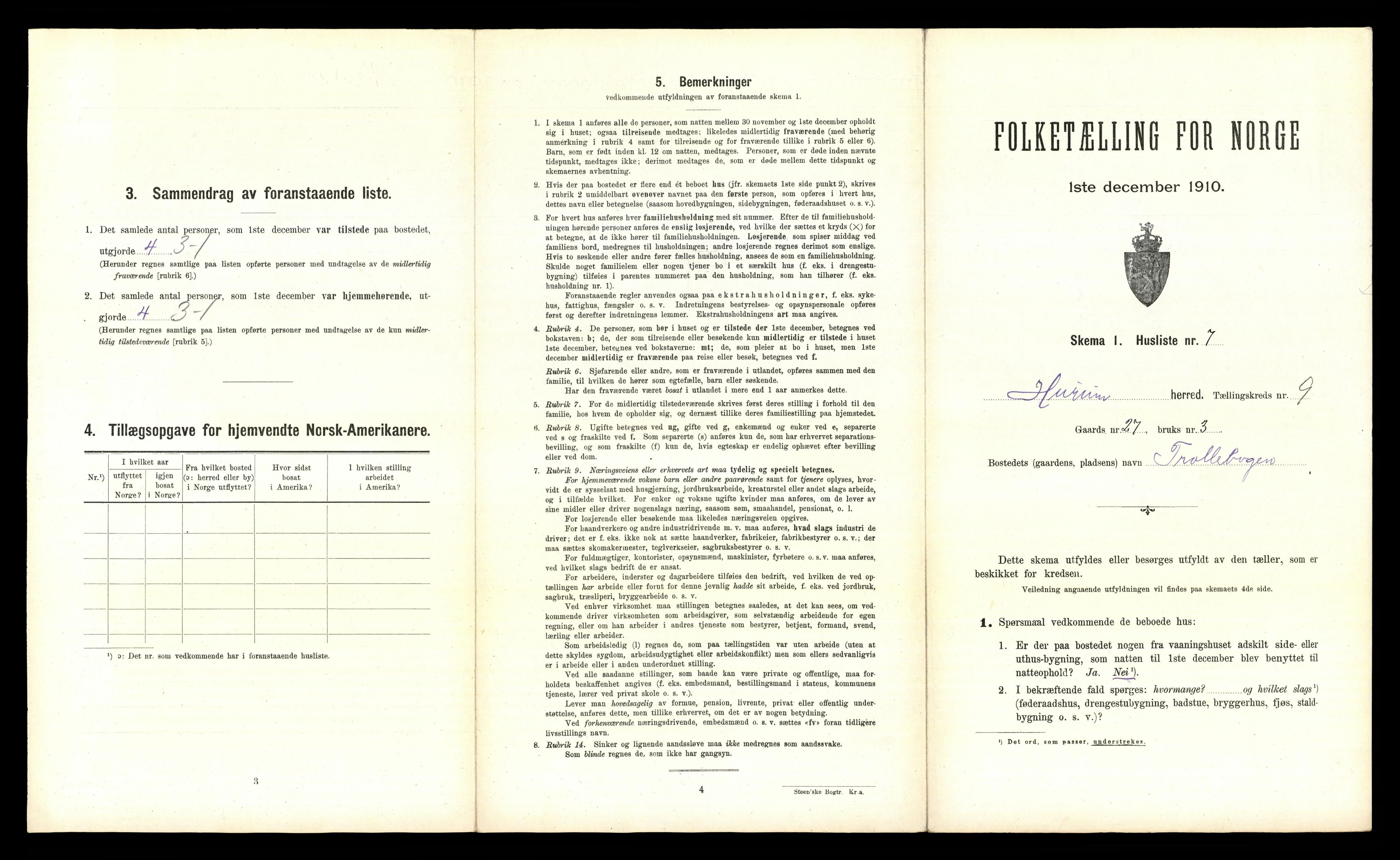 RA, 1910 census for Hurum, 1910, p. 1292