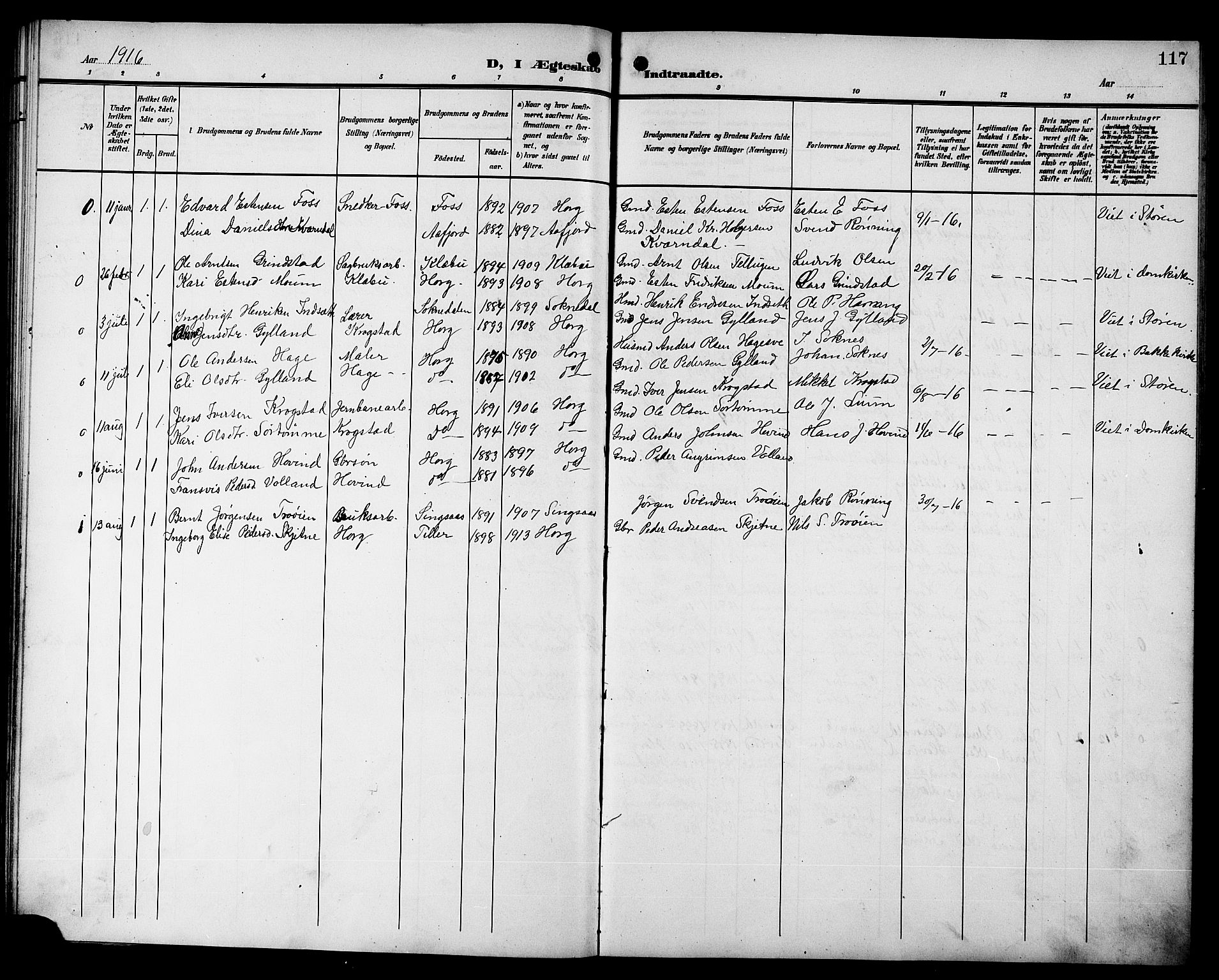 Ministerialprotokoller, klokkerbøker og fødselsregistre - Sør-Trøndelag, SAT/A-1456/692/L1112: Parish register (copy) no. 692C07, 1904-1918, p. 117