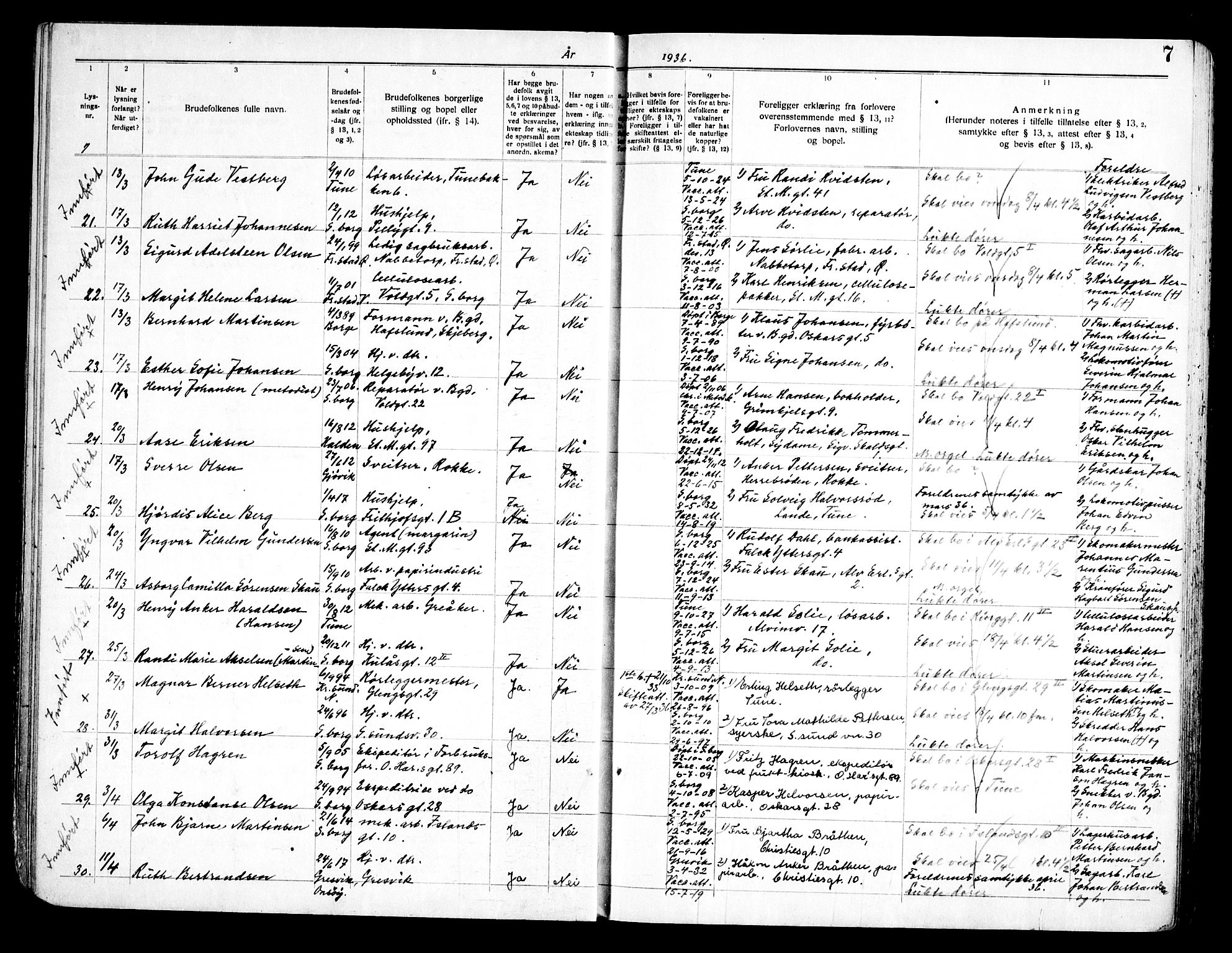 Sarpsborg prestekontor Kirkebøker, AV/SAO-A-2006/H/Ha/L0004: Banns register no. 4, 1935-1947, p. 7