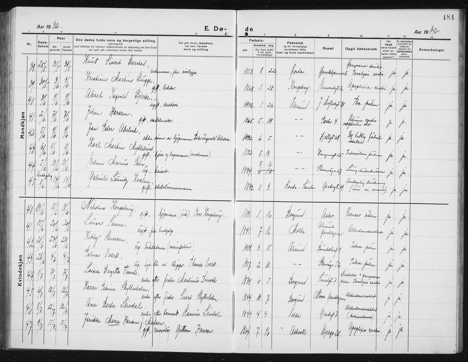 Ministerialprotokoller, klokkerbøker og fødselsregistre - Møre og Romsdal, AV/SAT-A-1454/529/L0474: Parish register (copy) no. 529C11, 1918-1938, p. 181