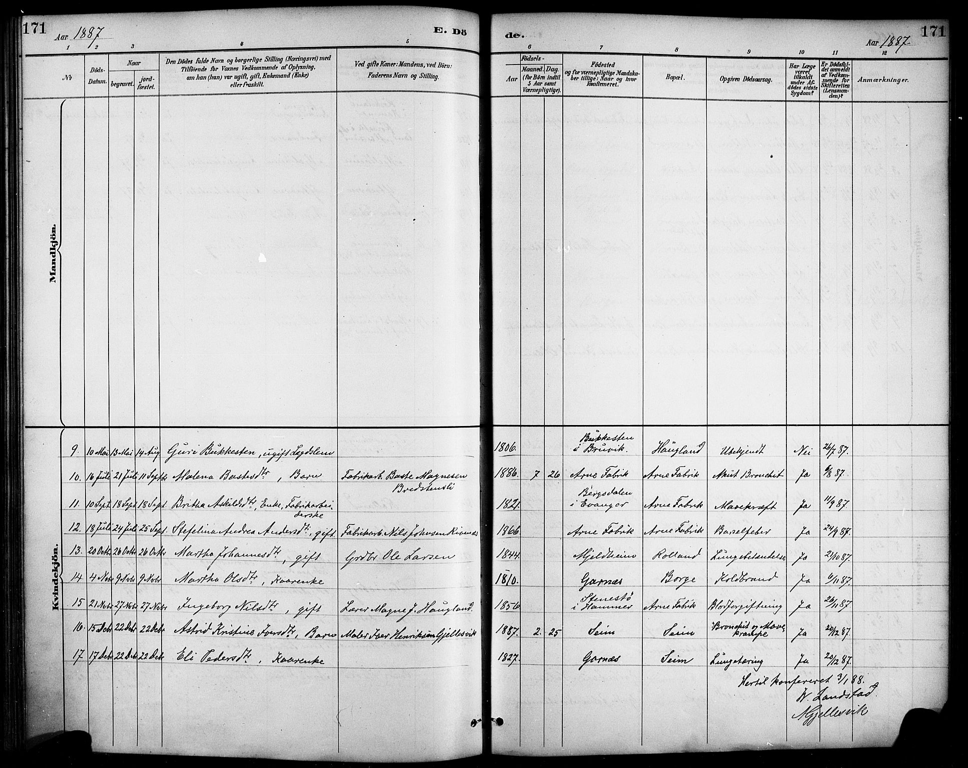 Haus sokneprestembete, AV/SAB-A-75601/H/Haa/Haad/L0001: Parish register (official) no. D 1, 1887-1898, p. 171