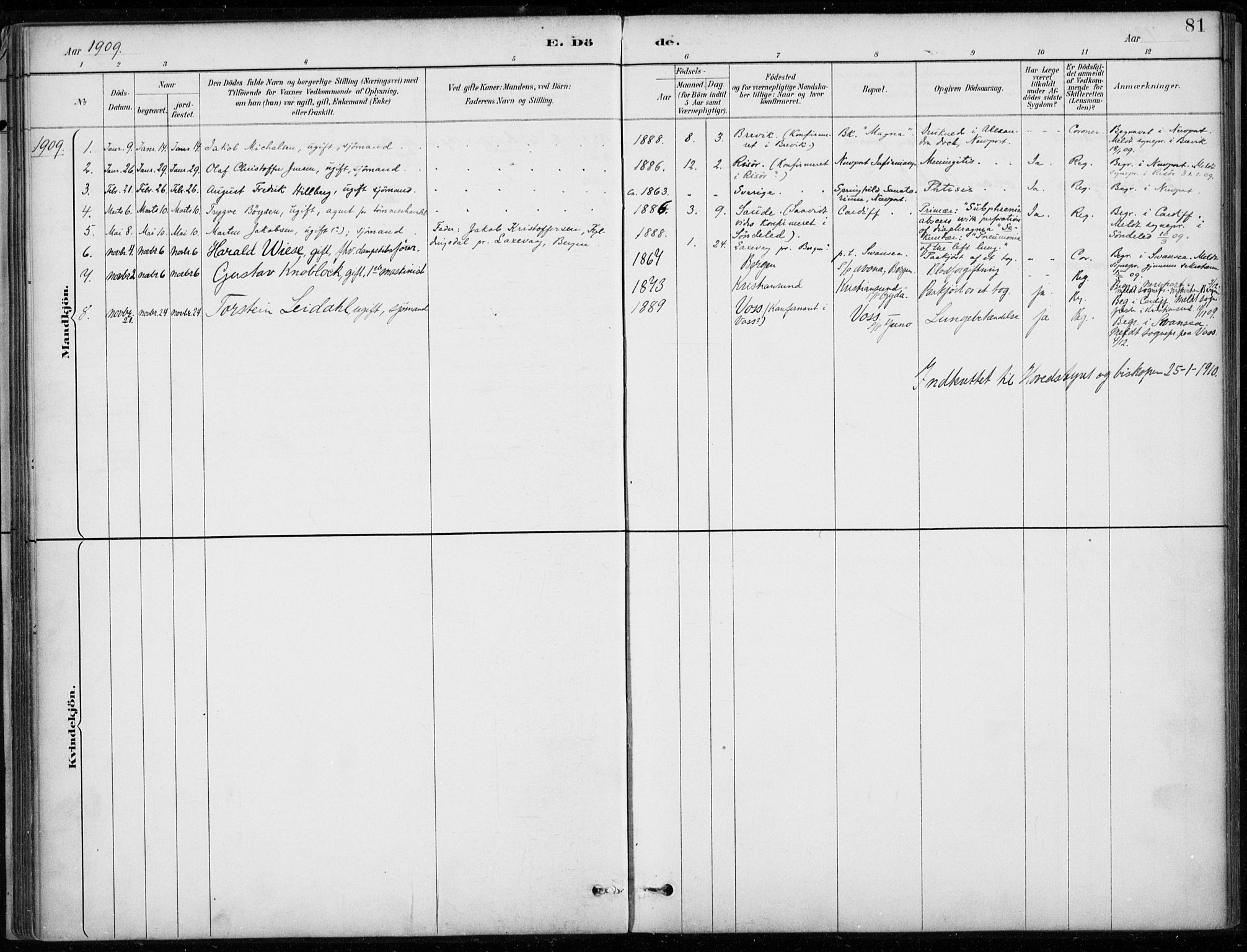 Den norske sjømannsmisjon i utlandet/Bristolhavnene(Cardiff-Swansea), SAB/SAB/PA-0102/H/Ha/Haa/L0002: Parish register (official) no. A 2, 1887-1932, p. 81