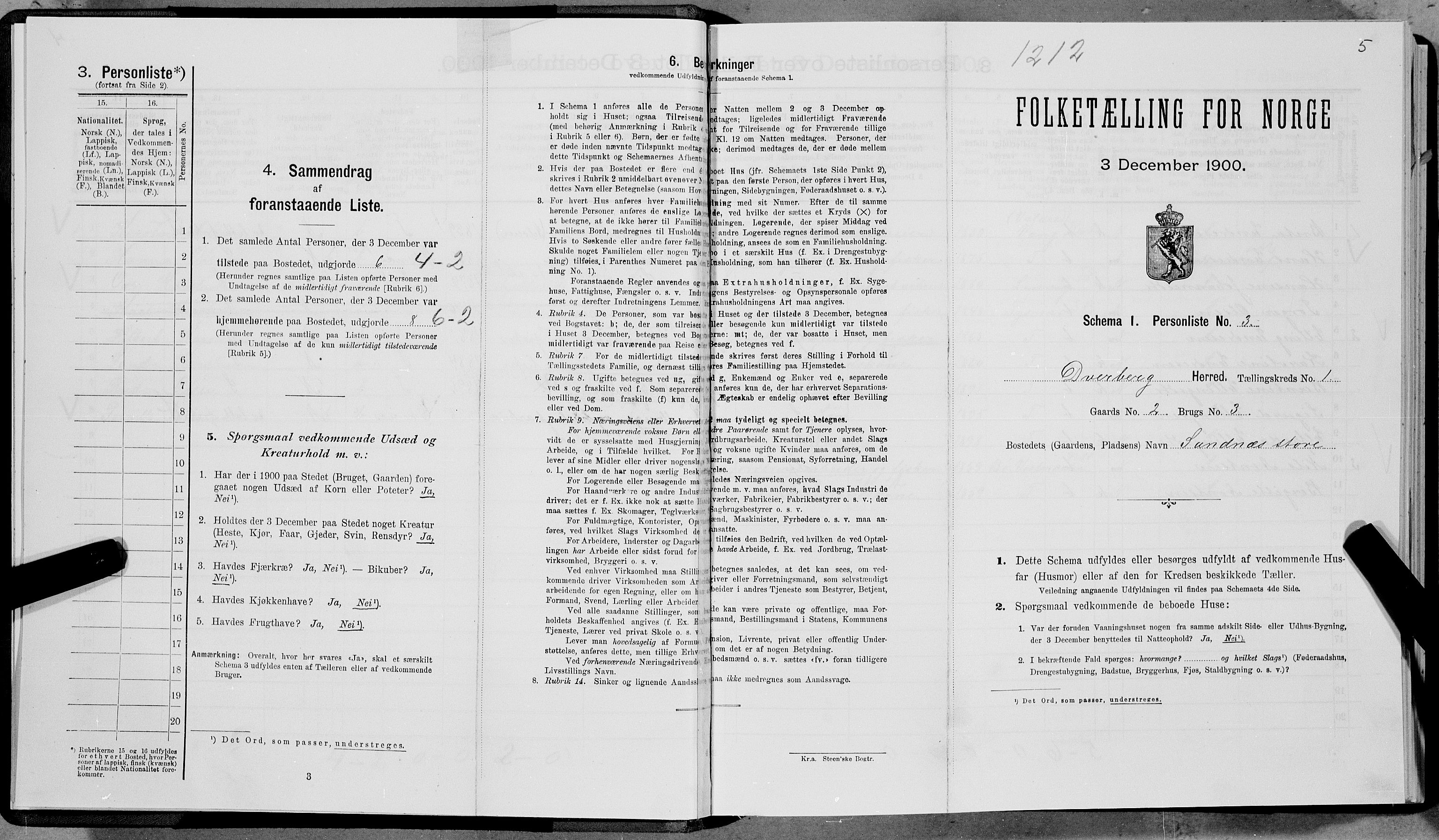 SAT, 1900 census for Dverberg, 1900, p. 36