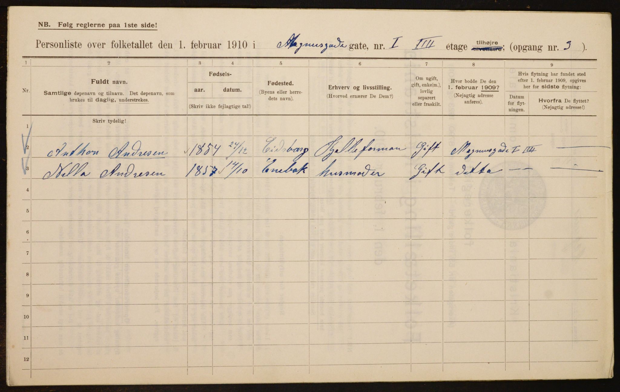 OBA, Municipal Census 1910 for Kristiania, 1910, p. 57214