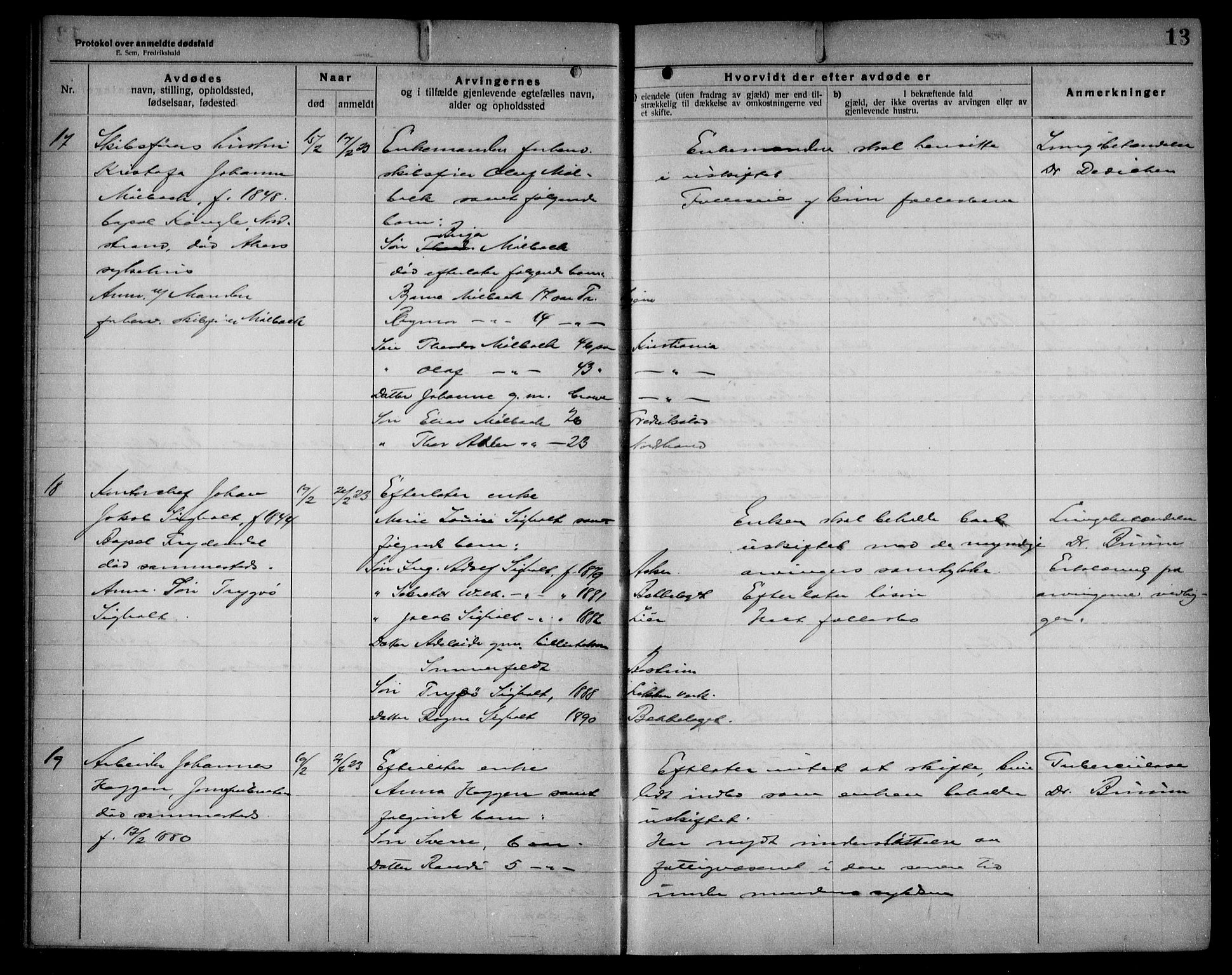 Aker kriminaldommer, skifte- og auksjonsforvalterembete, AV/SAO-A-10452/H/Hb/Hba/Hbad/L0001: Dødsfallsprotokoll for Nordstrand, 1922-1929, p. 13