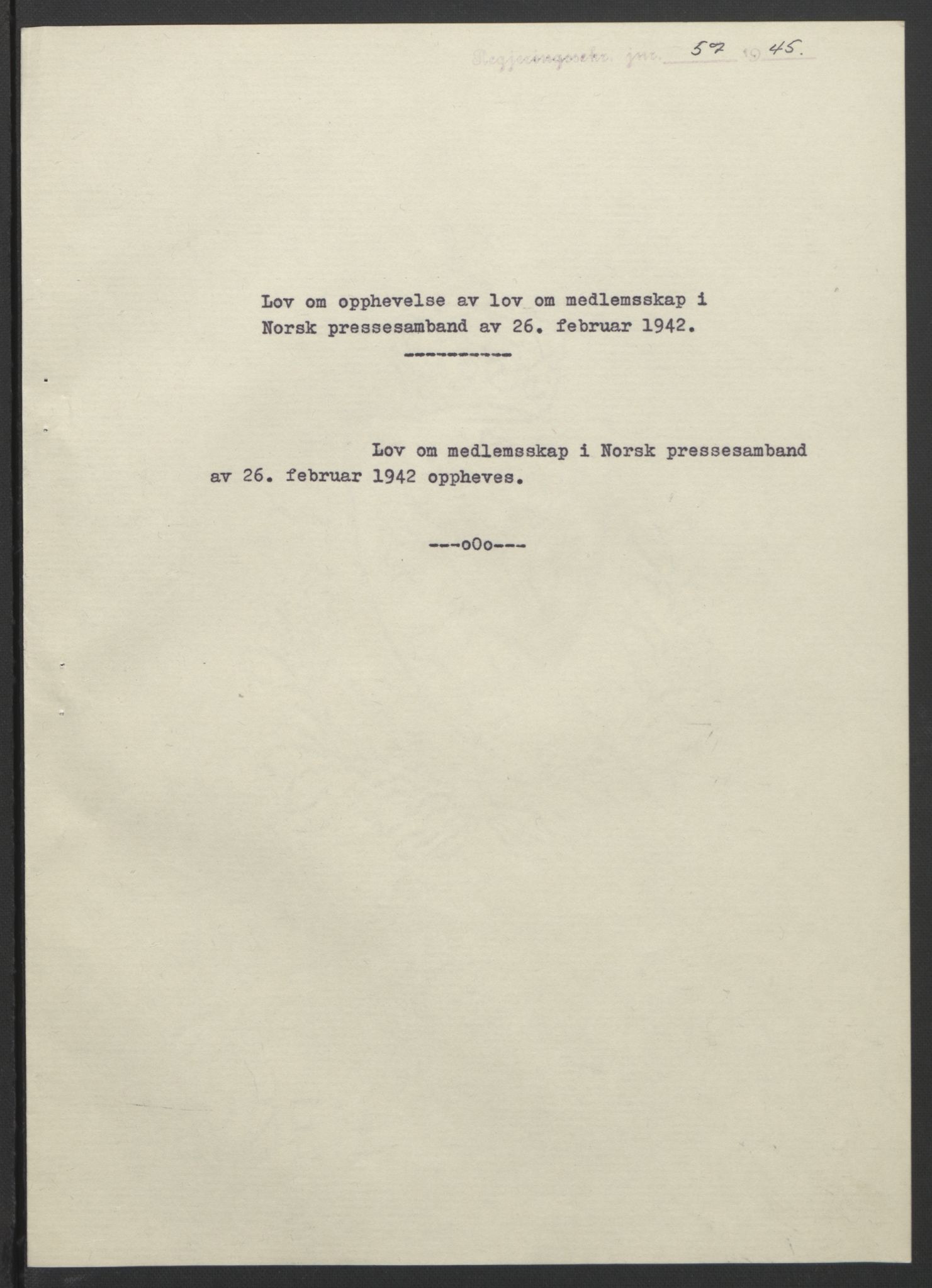 NS-administrasjonen 1940-1945 (Statsrådsekretariatet, de kommisariske statsråder mm), AV/RA-S-4279/D/Db/L0101/0001: -- / Lover og vedtak, 1945, p. 113