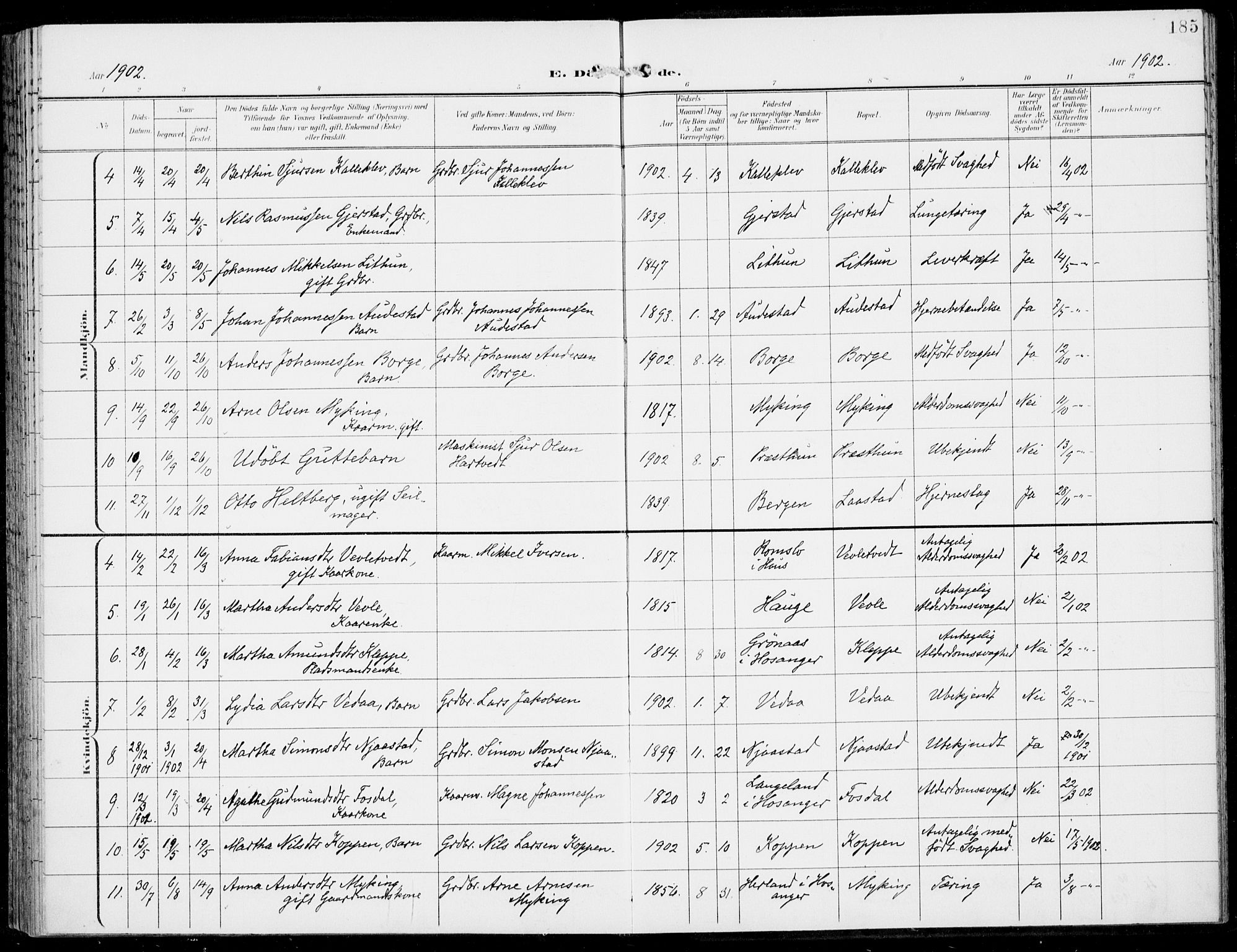 Haus sokneprestembete, SAB/A-75601/H/Haa: Parish register (official) no. C  2, 1900-1915, p. 185