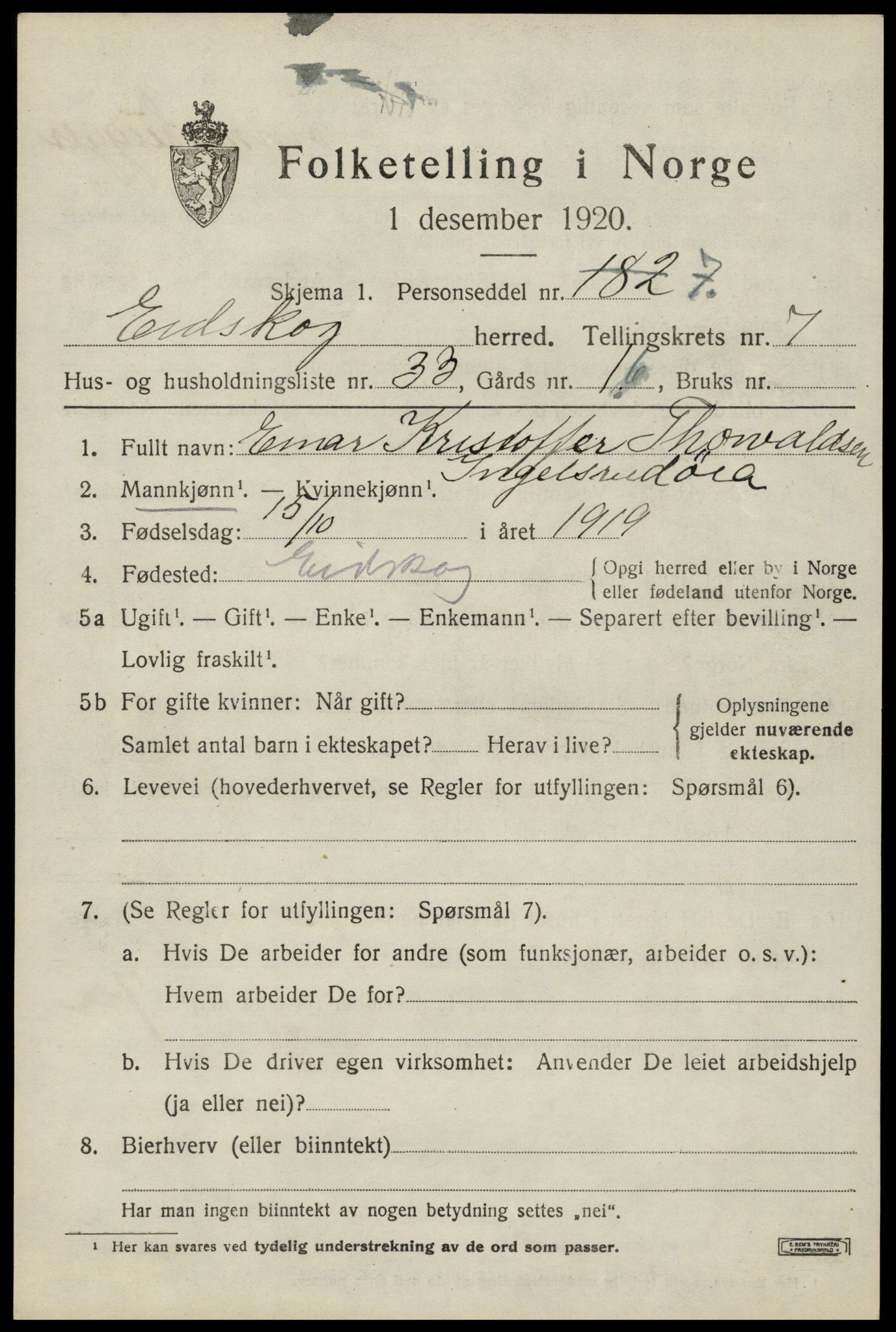 SAH, 1920 census for Eidskog, 1920, p. 8799