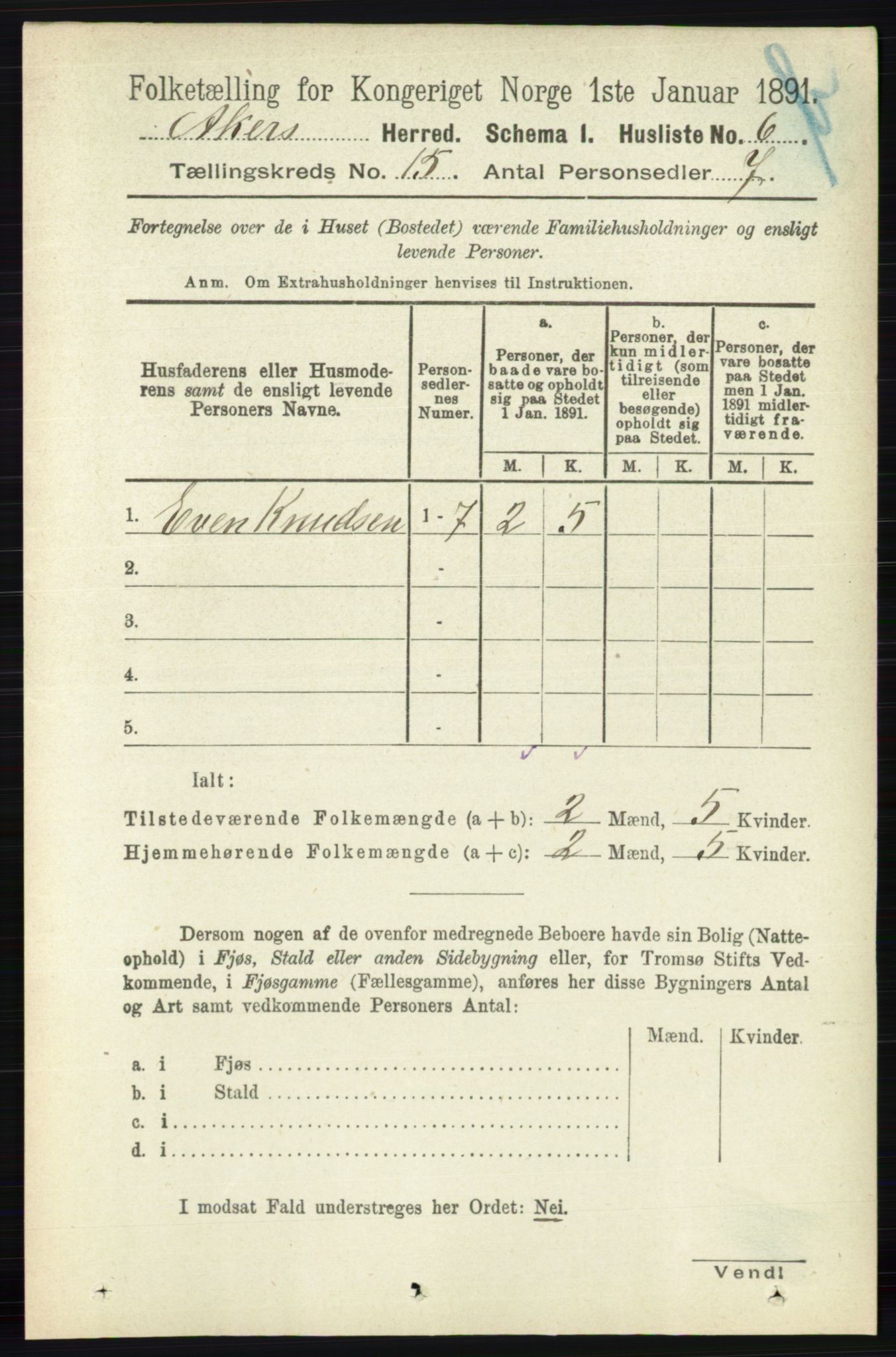 RA, 1891 census for 0218 Aker, 1891, p. 13257