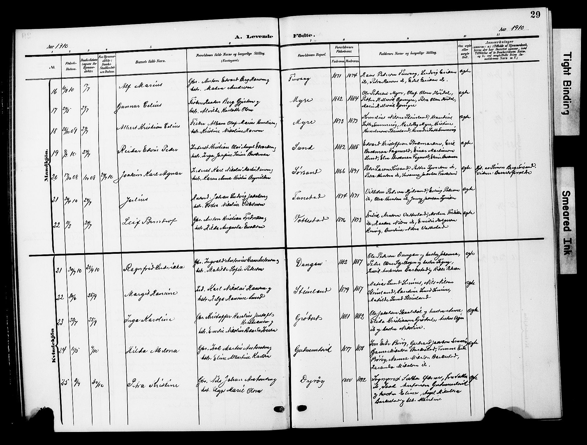 Ministerialprotokoller, klokkerbøker og fødselsregistre - Nordland, AV/SAT-A-1459/893/L1350: Parish register (copy) no. 893C05, 1906-1927, p. 29