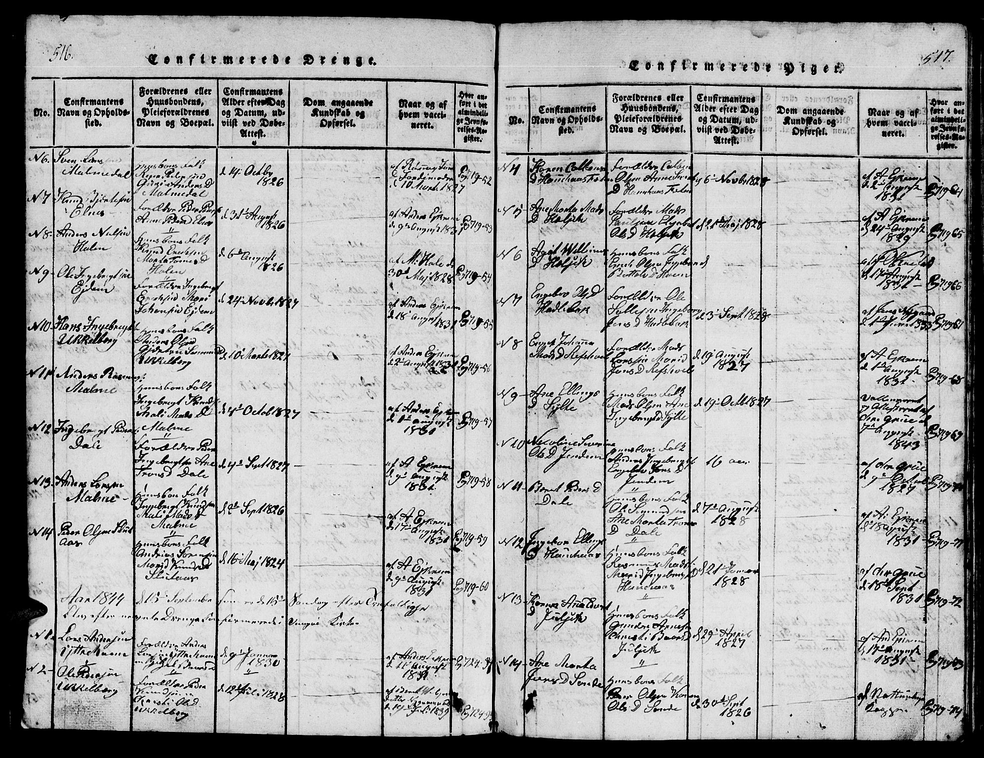 Ministerialprotokoller, klokkerbøker og fødselsregistre - Møre og Romsdal, SAT/A-1454/565/L0752: Parish register (copy) no. 565C01, 1817-1844, p. 516-517