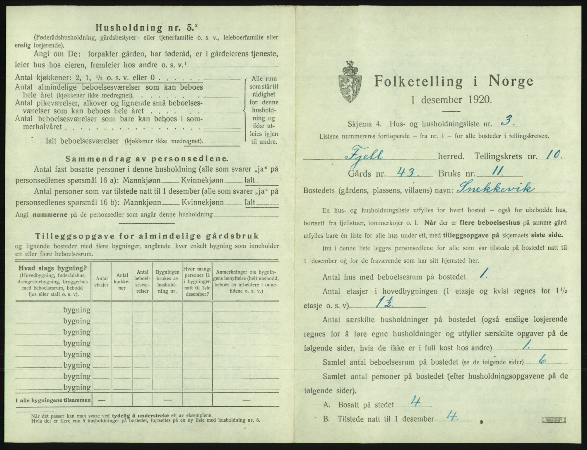 SAB, 1920 census for Fjell, 1920, p. 1090