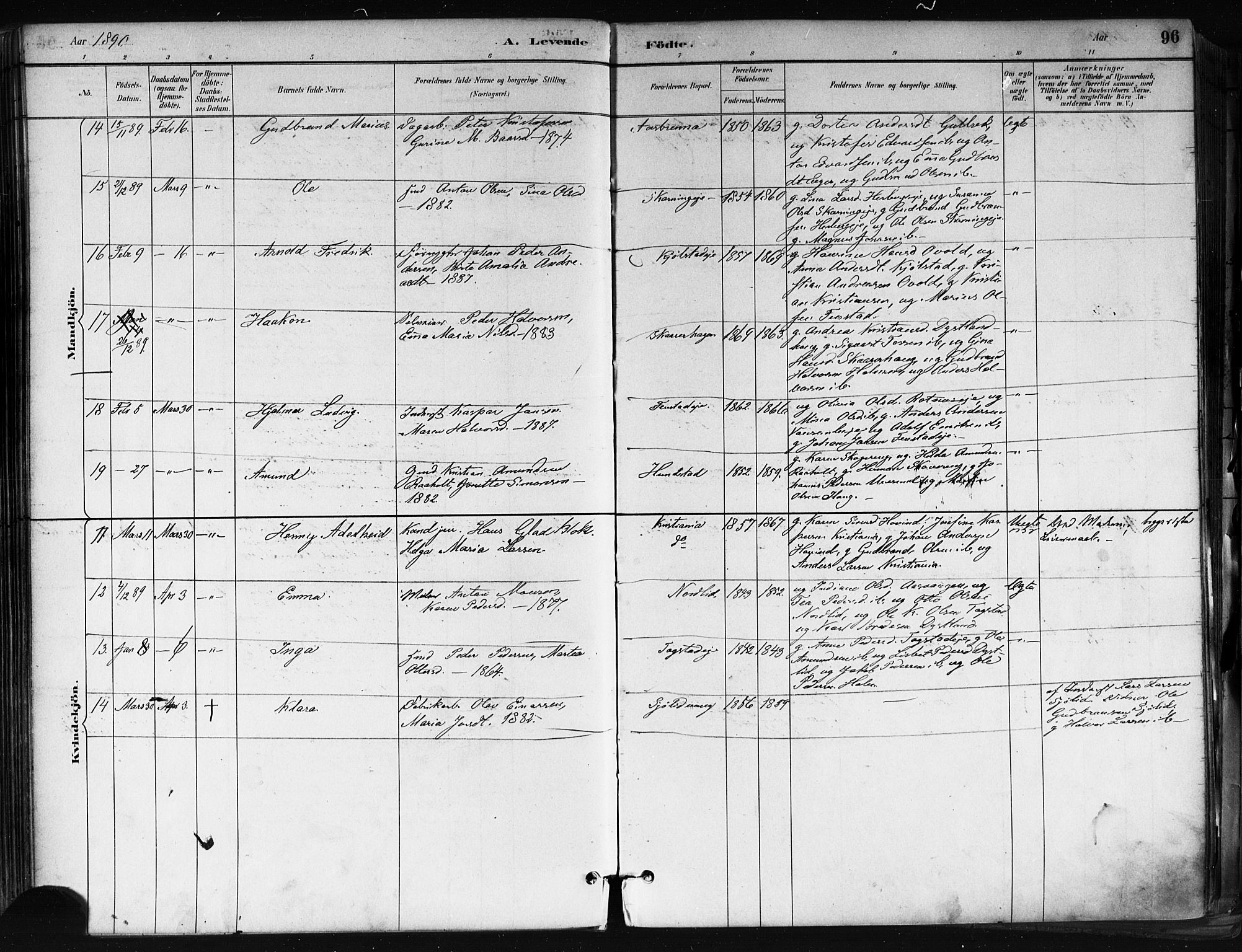 Nes prestekontor Kirkebøker, AV/SAO-A-10410/F/Fa/L0010: Parish register (official) no. I 10, 1883-1898, p. 96