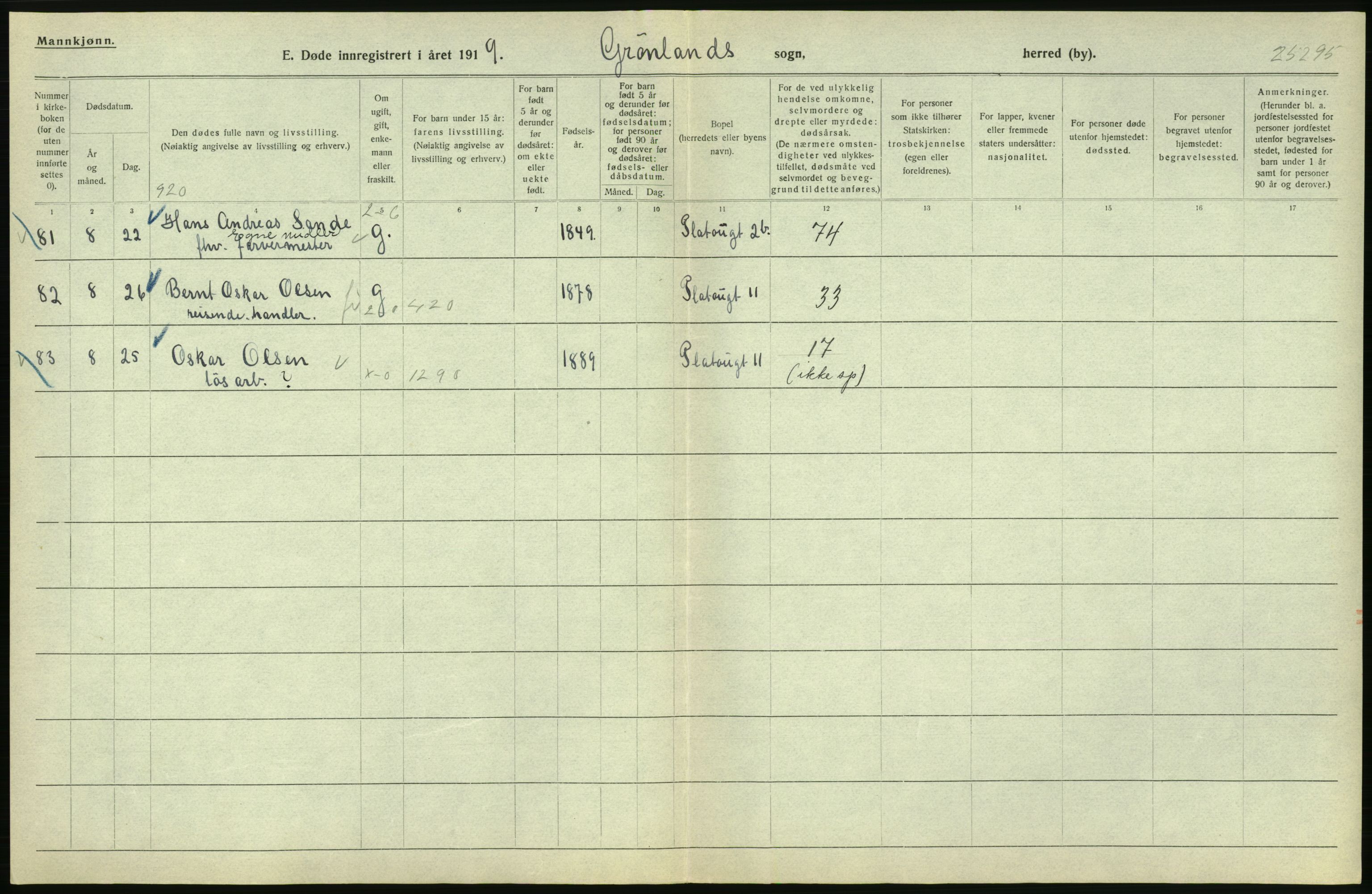 Statistisk sentralbyrå, Sosiodemografiske emner, Befolkning, AV/RA-S-2228/D/Df/Dfb/Dfbi/L0010: Kristiania: Døde, 1919, p. 54