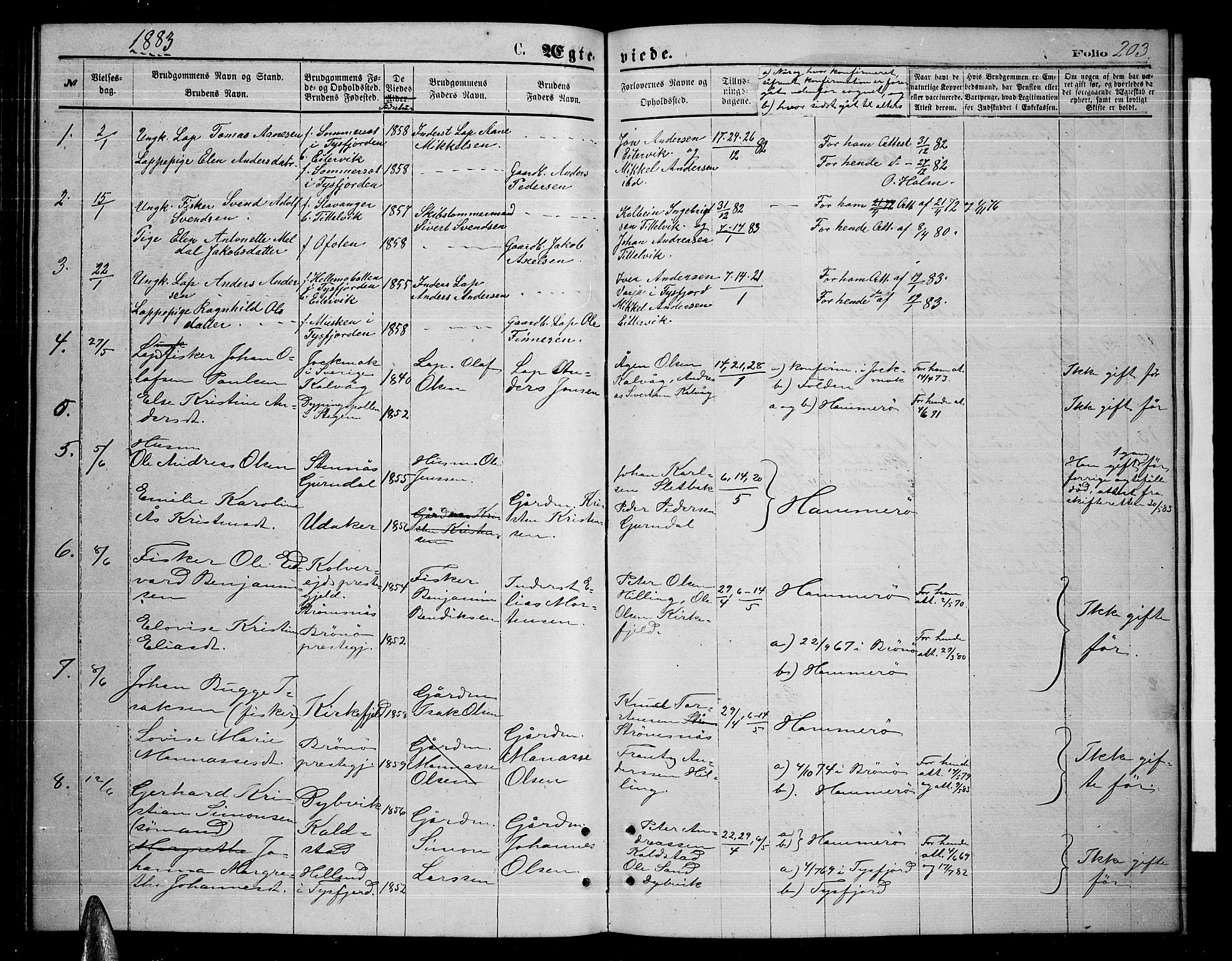 Ministerialprotokoller, klokkerbøker og fødselsregistre - Nordland, AV/SAT-A-1459/859/L0858: Parish register (copy) no. 859C04, 1873-1886, p. 203