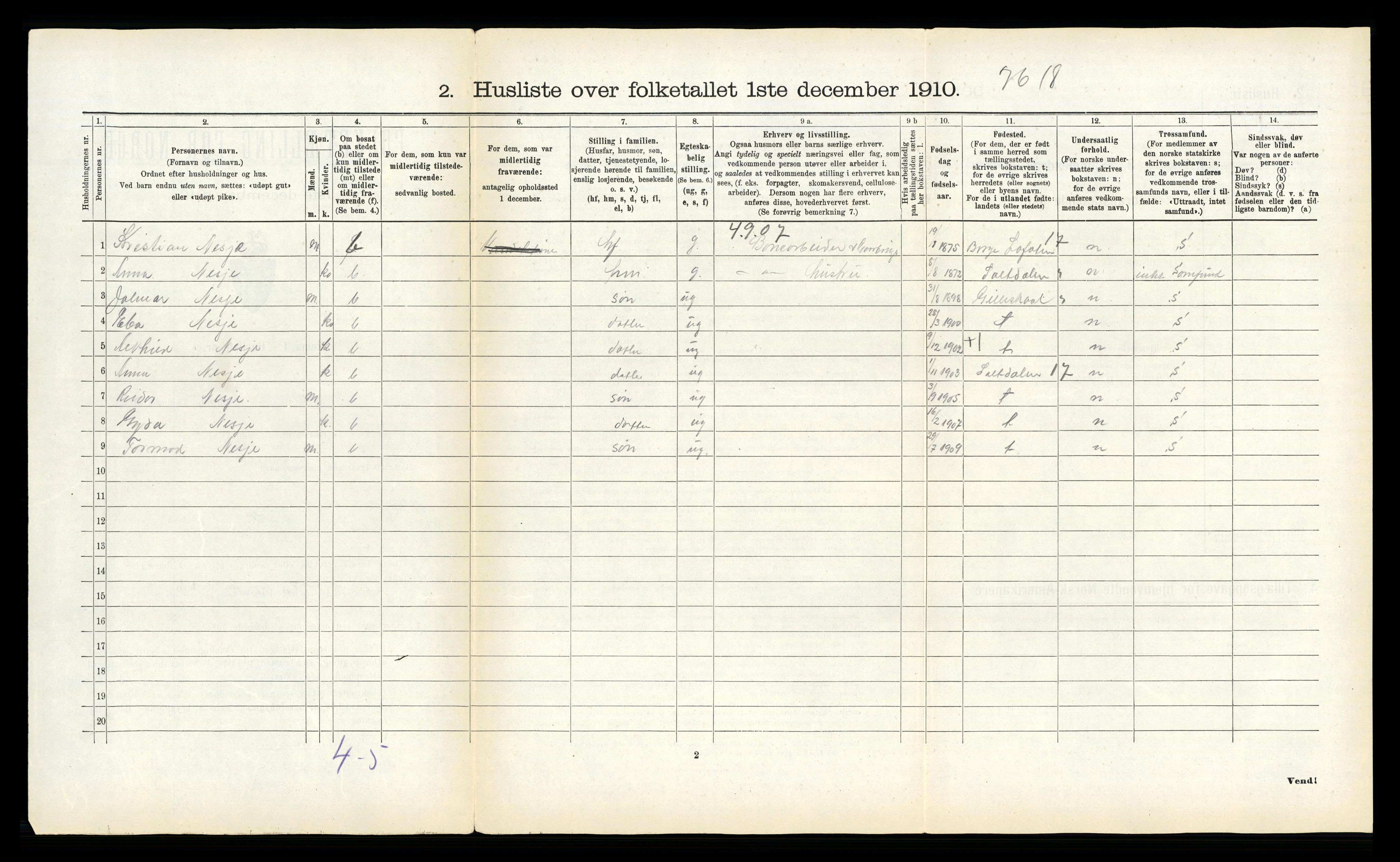 RA, 1910 census for Fauske, 1910, p. 563